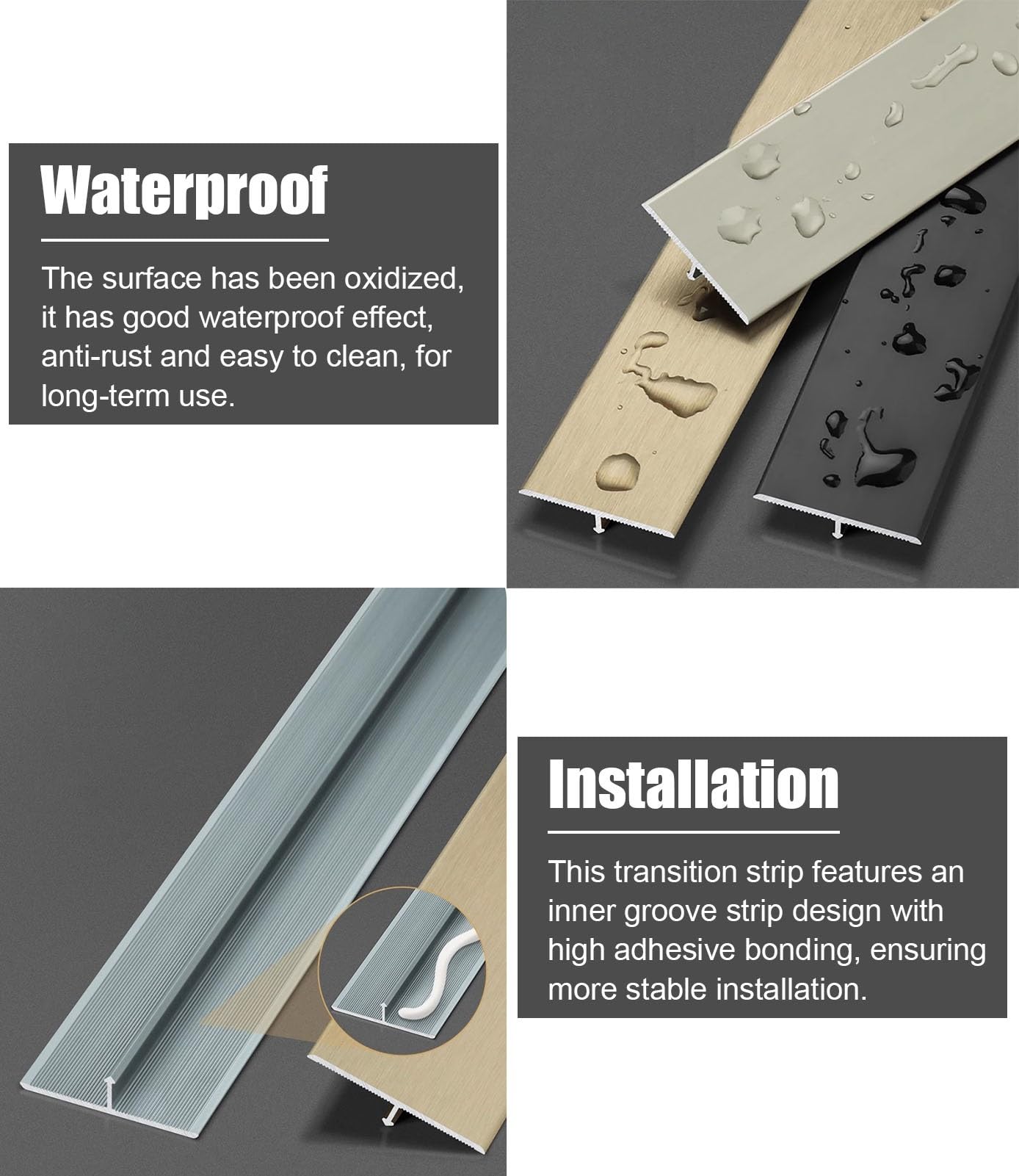 Vibeo übergangsprofil Matt T-förmige Bodenübergangsleiste Holz zu Fliesen 3er-Set Schwellenleiste Zierleiste Aluminiumlegierung Bodenfugenabdeckung für Türöffnungen(Brushed Bronze,W 40mm(1 5/8"))