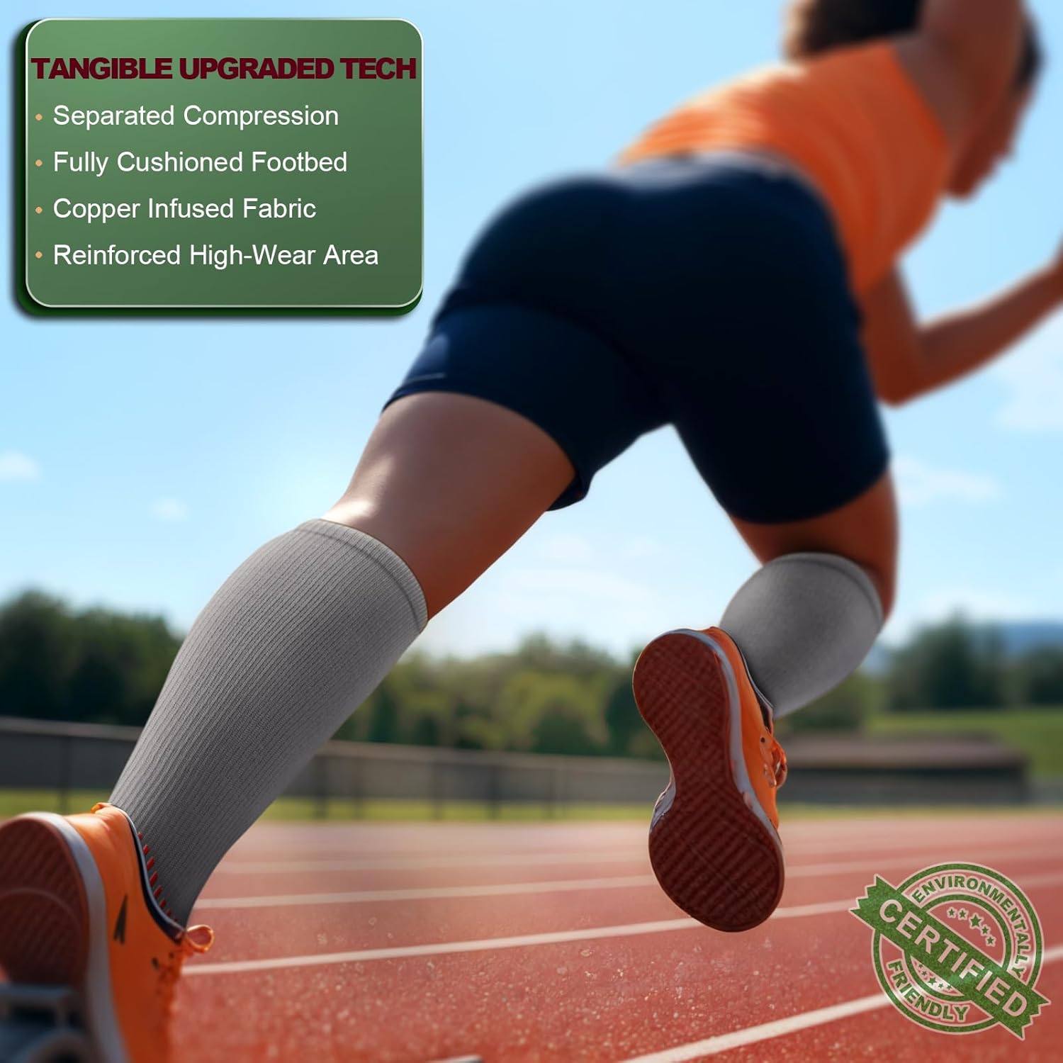 KEMISANT Compression Socks 3Pairs,Sports Knee-high Socks Cushioned Footbed 15-20 Pressure Extra Wicking - Image 3