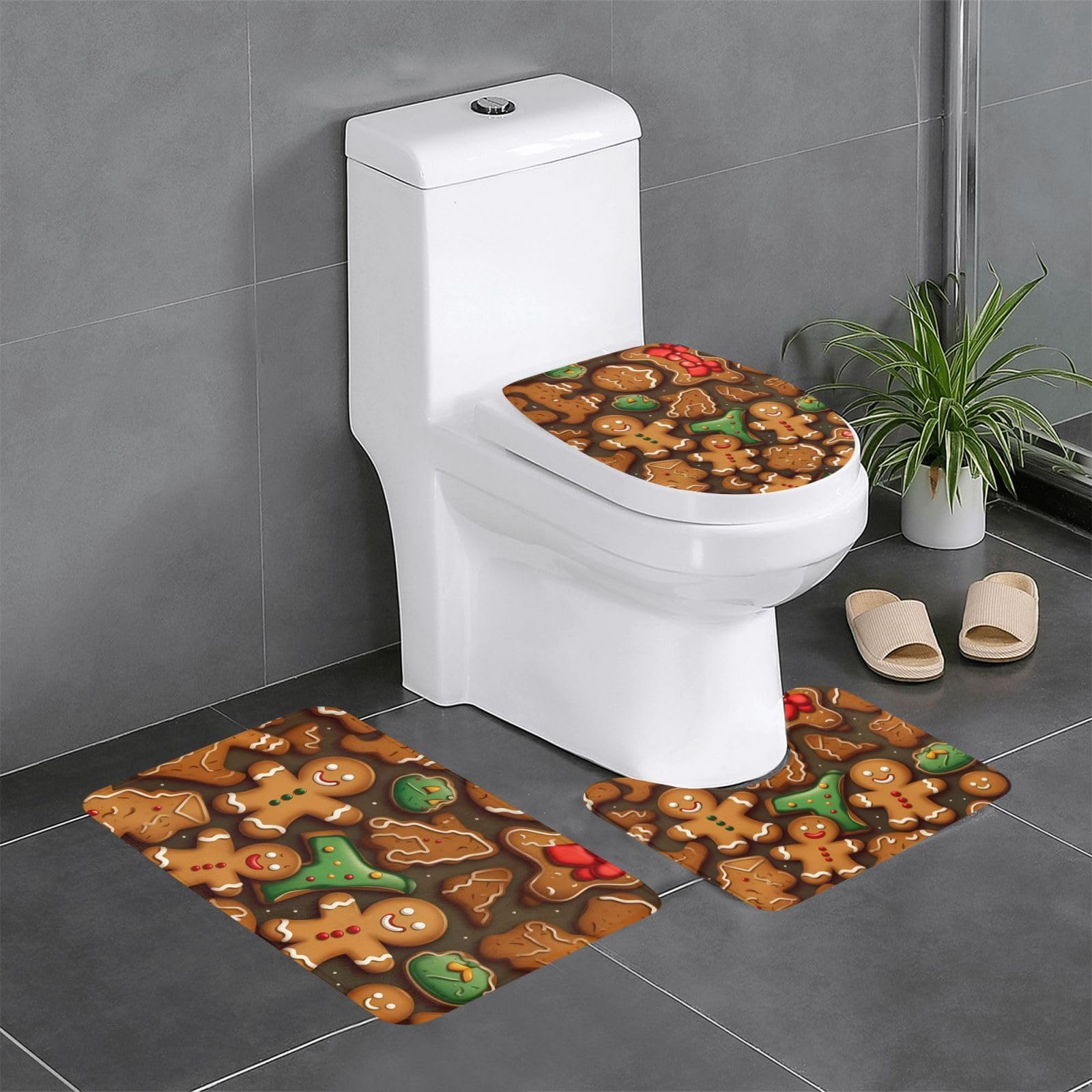 Tapis de salle de bain avec motif pain d'épice lot de 3 idée cadeau maison