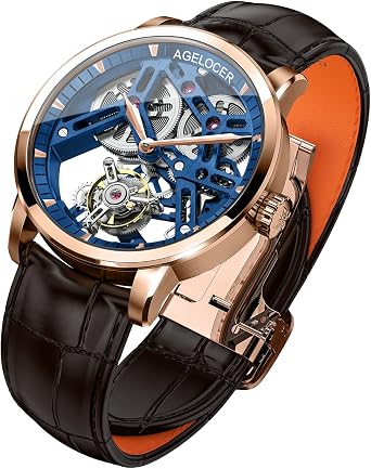 Agelocer Men's Top Brand Watch Double-Sided Hollow Tourbillon Hand-Operated Mechanical Wristwatch (YA:9004D2)