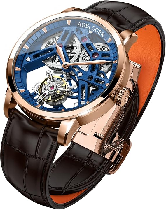 Agelocer Men's Top Brand Watch Double-Sided Hollow Tourbillon Hand-Operated Mechanical Wristwatch (YA:9004D2)
