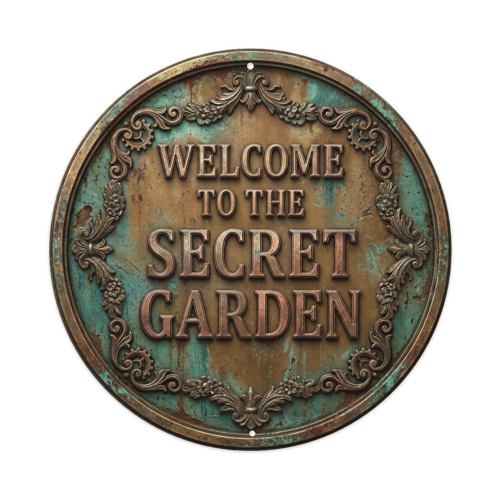 Vintage Welcome Secret Garden Iron Caramel Festoon Metal Tin Sign