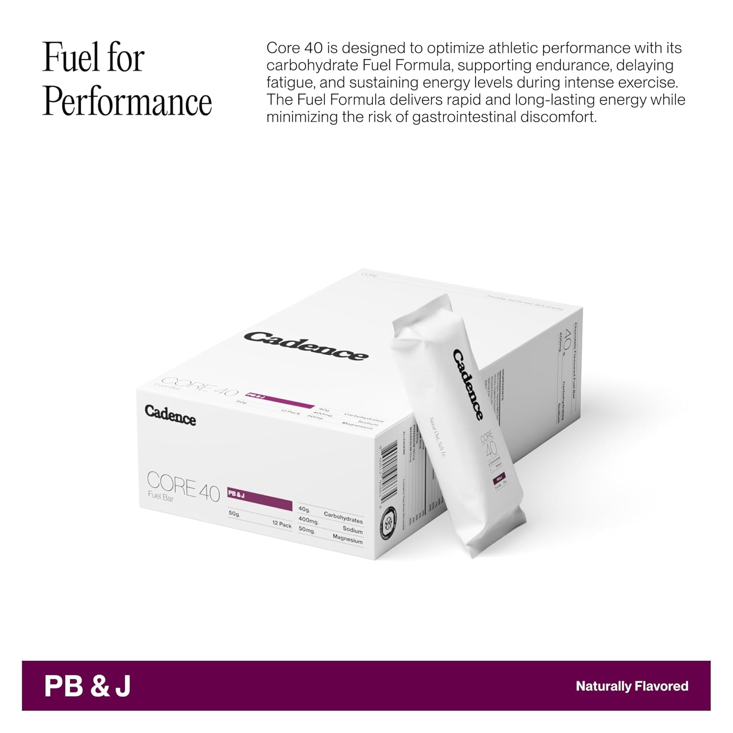 Cadence Peanut Butter & Jelly Energy Bar - Case (50g x 12) | 40g Carb Blend with Organic Dates & Honey | Electrolytes for Hydration & Recovery | Natural Ingredients | Vegan-Friendly Fuel for Endurance Sports