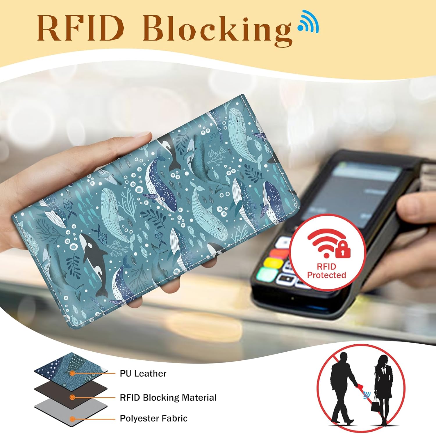 Immaturus Womens Wallet, Dolphins Whales Slim Thin RFID Blocking Credit Card Wallets, Long Bifold PU Leather Card Holder Organizer, Cute Cash Clutch Billfold with Zipper Coin Pocket Ladies Girls Gift - Image 4