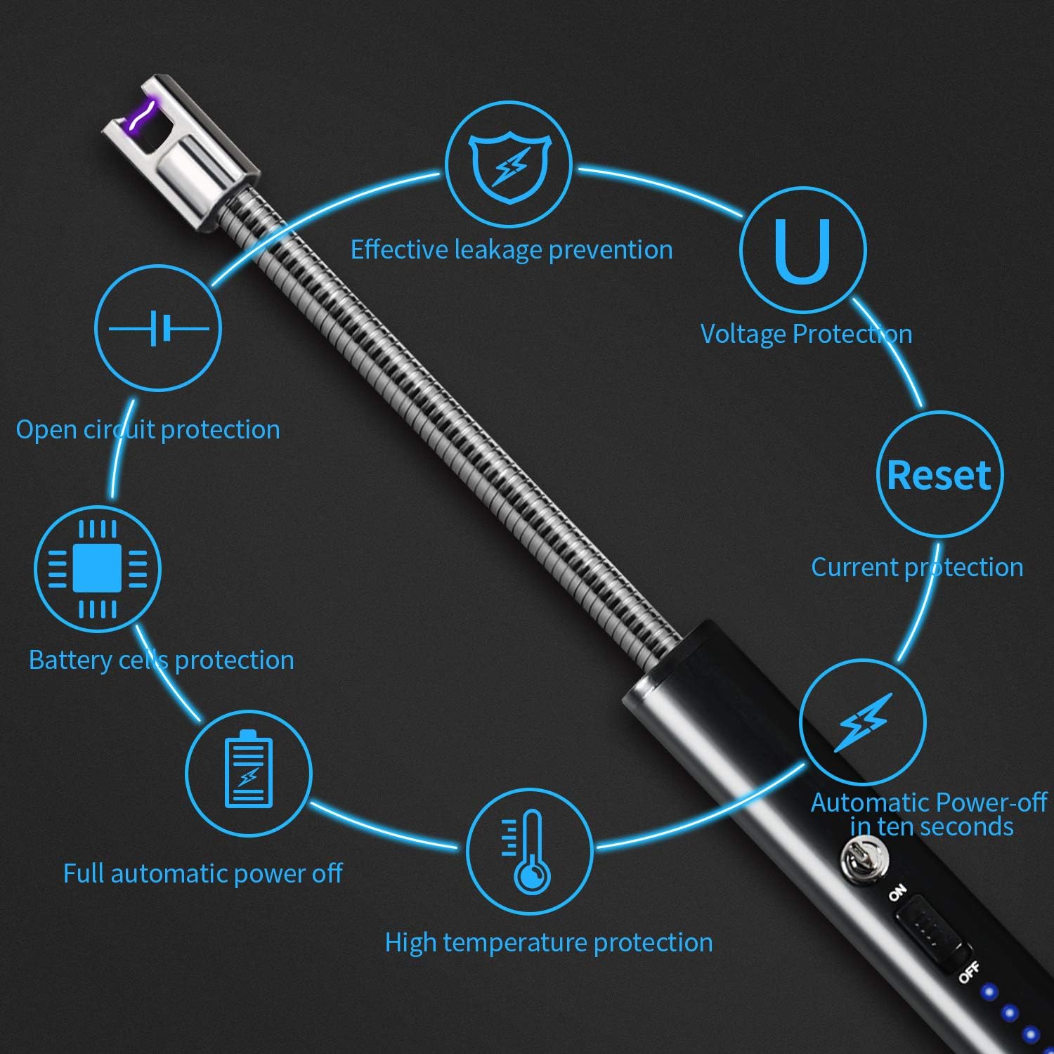 AJIJING Candle Lighter,Electric Lighter Long USB Rechargeable Arc Lighter with LED Display,Plasma Grill Lighter 360° Flexible Neck and Double Safety Switch for Candles BBQ and Fireworks (1): Health & Personal Care