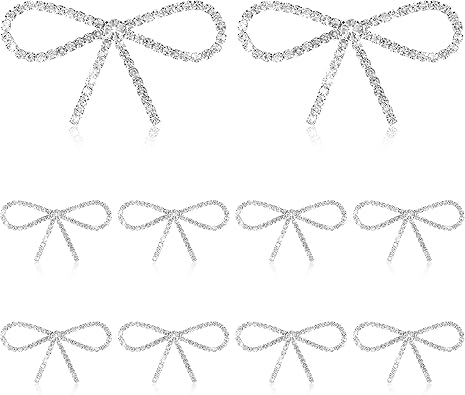 10PCS Diamond Rhinestones Pin Bow, Crystal Silver Bow Brooches and Pins
