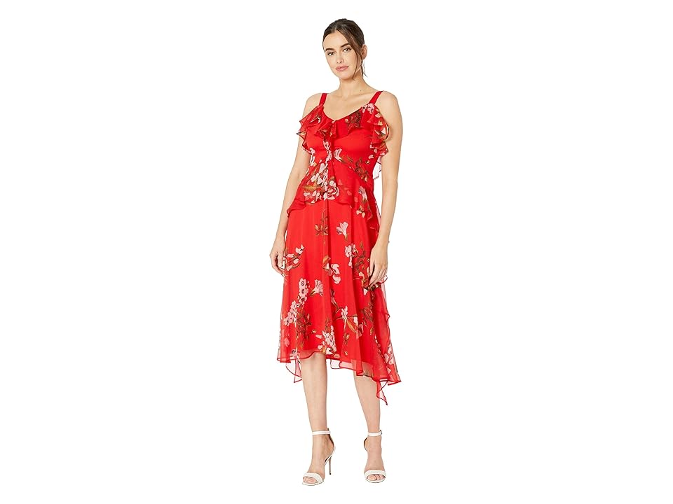 

Taylor Sleeveless Mini Floral Printed Midi Dress (Cherry) Women's Dress, Red