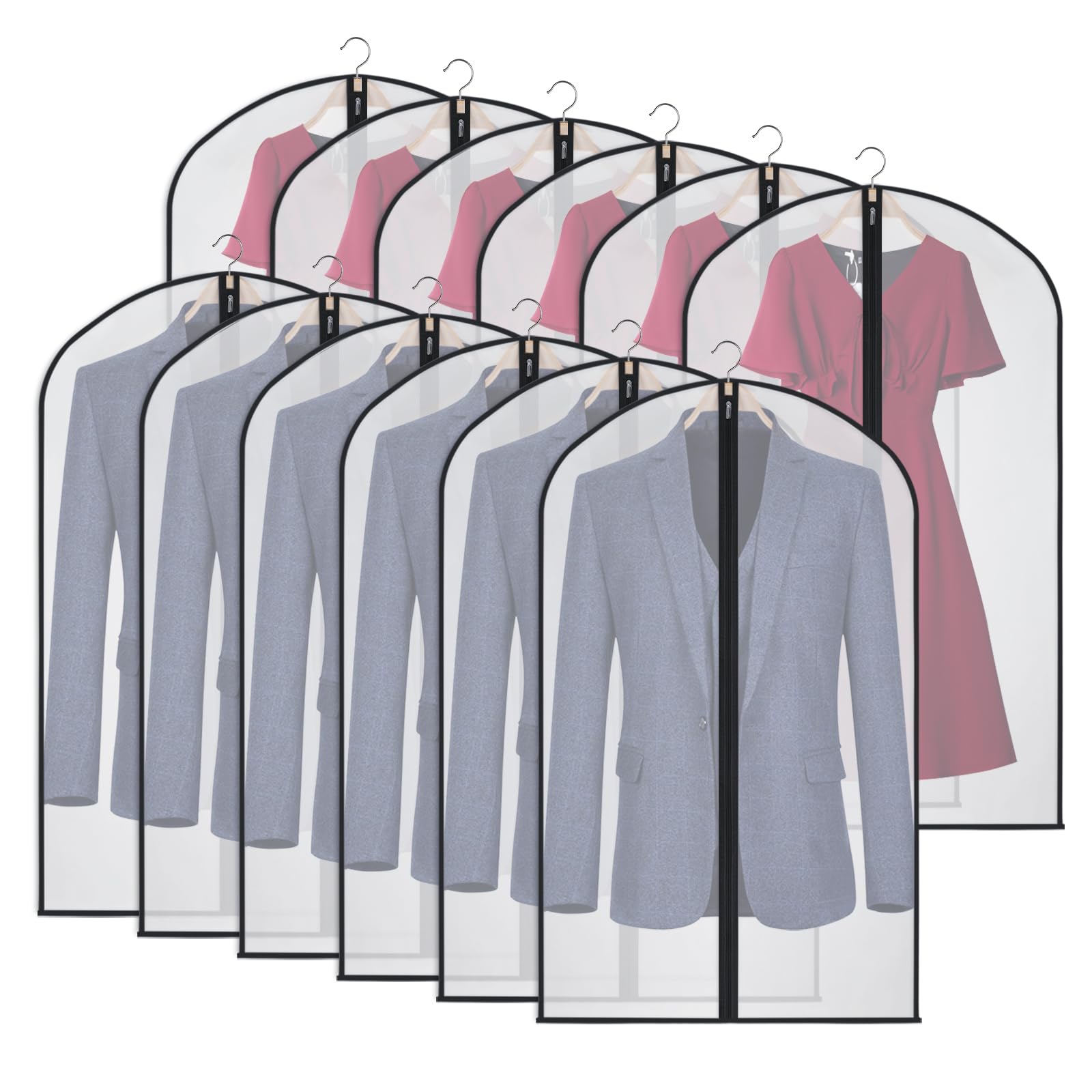 40 Inch Garment Bags for Storage Suit Bag, 12 Pack, Black Edges