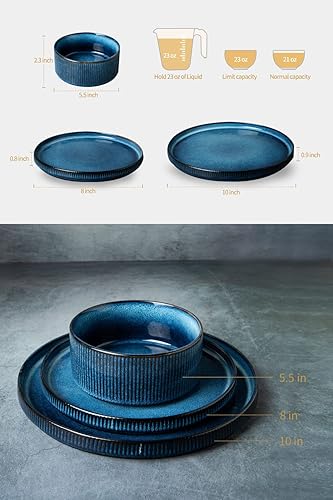 Miniatura 2 de Famiware Juego de vajilla de estrella con platos y cuencos, servicio para 4 (16 piezas), platos de cocina de cerámica, color azul nebulosas