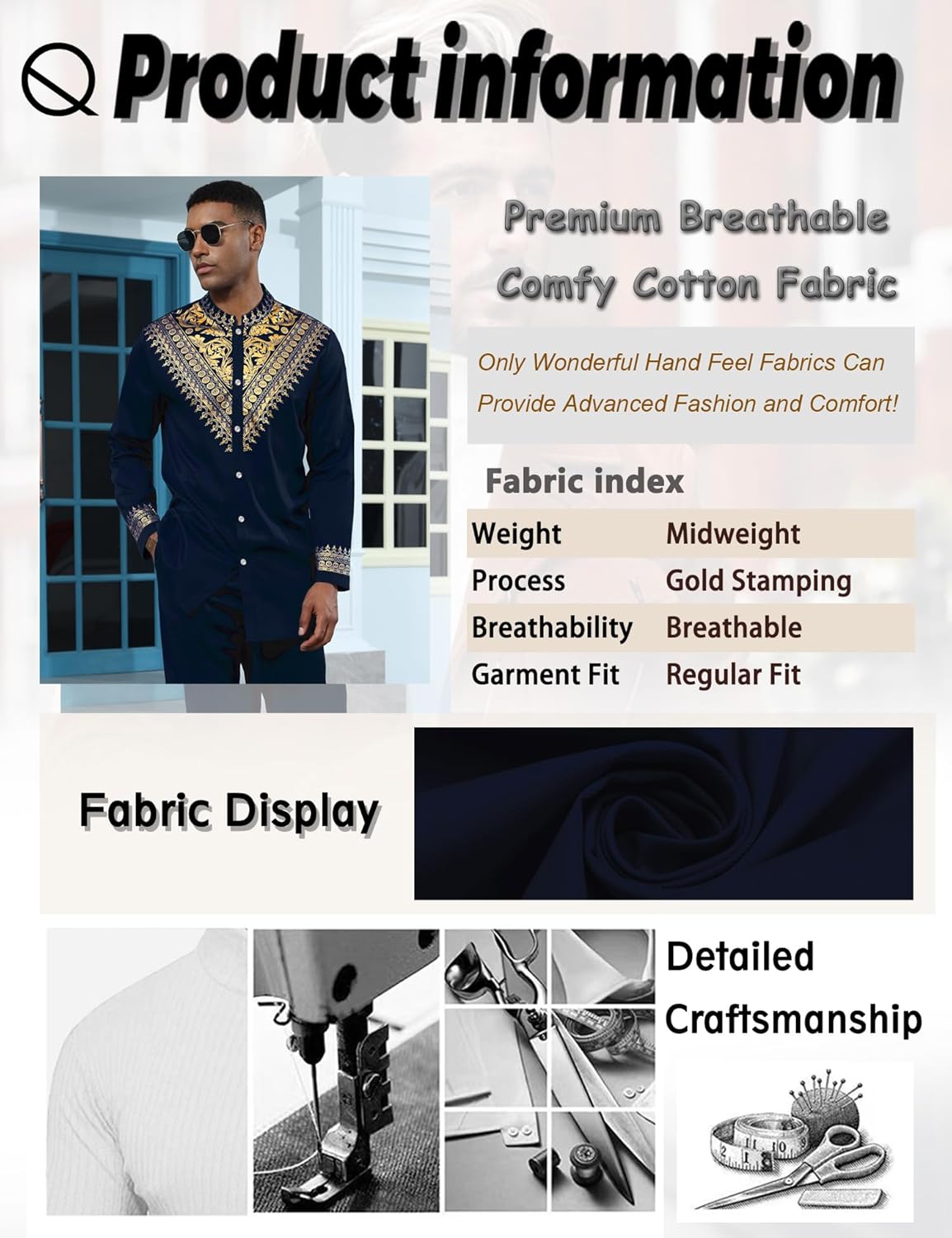 Mens African 2 Piece Set Metallic Traditional Suit Gold Stamp Printed African Dashiki Shirt and Pants Outfit - Image 4