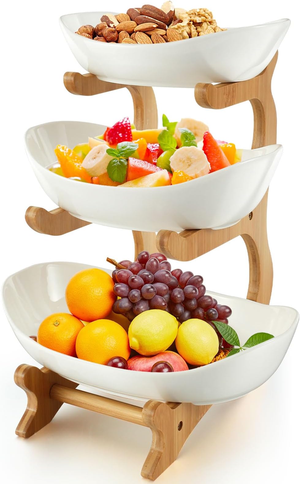 3 Tier Ceramic Fruit Bowl with Stand for Kitchen Counter Large Capacity Fruit Ceramic Basket Decorative Fruit Tray Holder Multifunctional Fruit Serving Bowl Set for Fruit Vegetable Dessert.