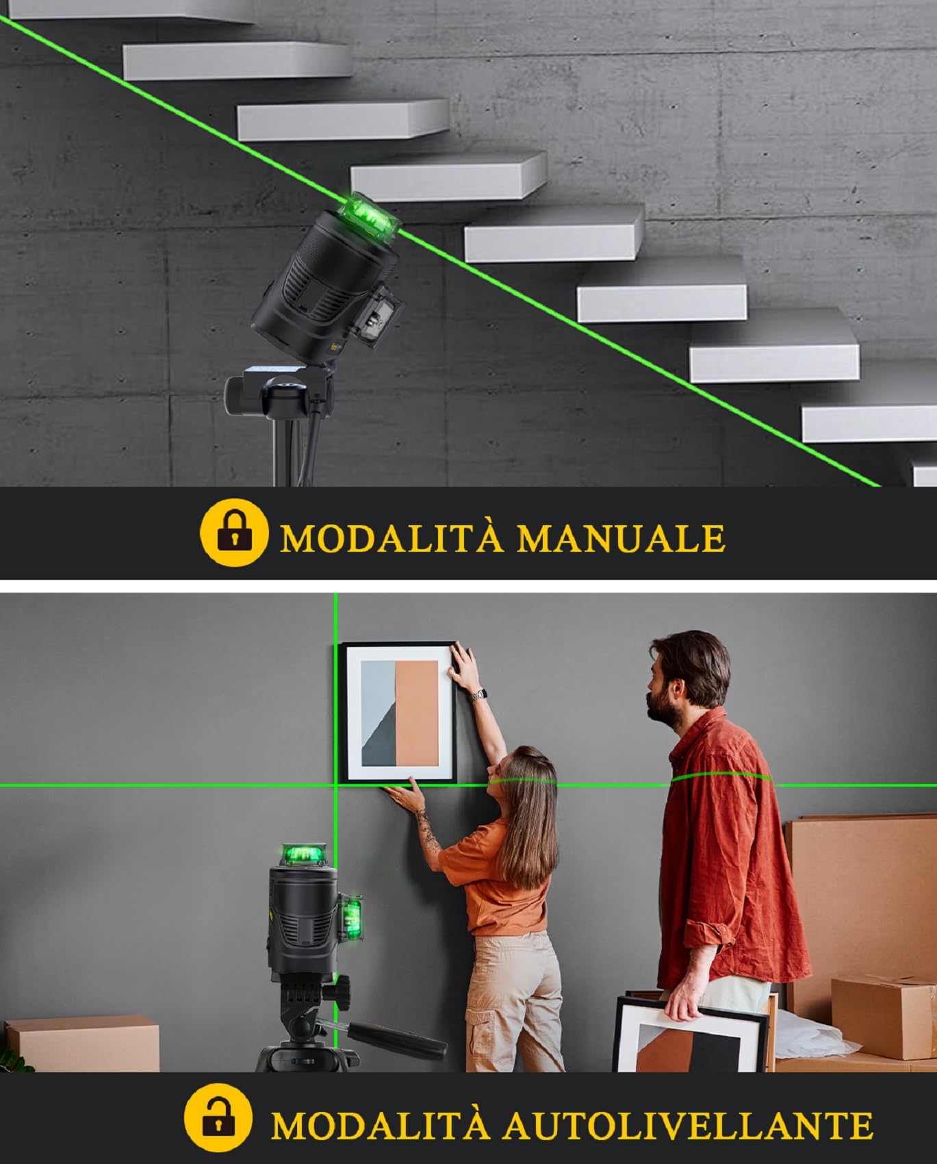 Fanttik D12 PLUS Livella Laser Autolivellante 3×360°, Linea Croce Verde di Precisione 3D, Batteria Rimovibile da 5200 mAh, Staffa Magnetica, Custodia da Trasporto, per Costruire e Appendere Quadri