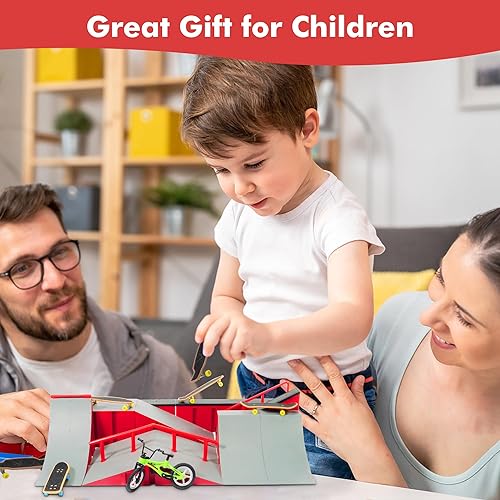 Miniatura 7 de Kits de parque de patineta de dedo (9 en 1), juego de rampa de patineta con 5 patinetas para dedos, scooter de dedos, bicicleta de dedo, patines de