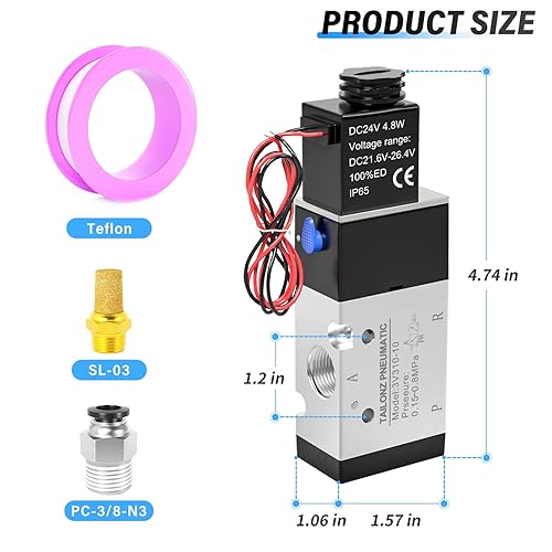 Miniatura 112 de TAILONZ PNEUMATIC Válvula solenoide de 1/4 "NPT 4V210-08 DC12V sola bobina accionada por piloto eléctrica 2 posiciones 5 vías Tipo de conexión Caja