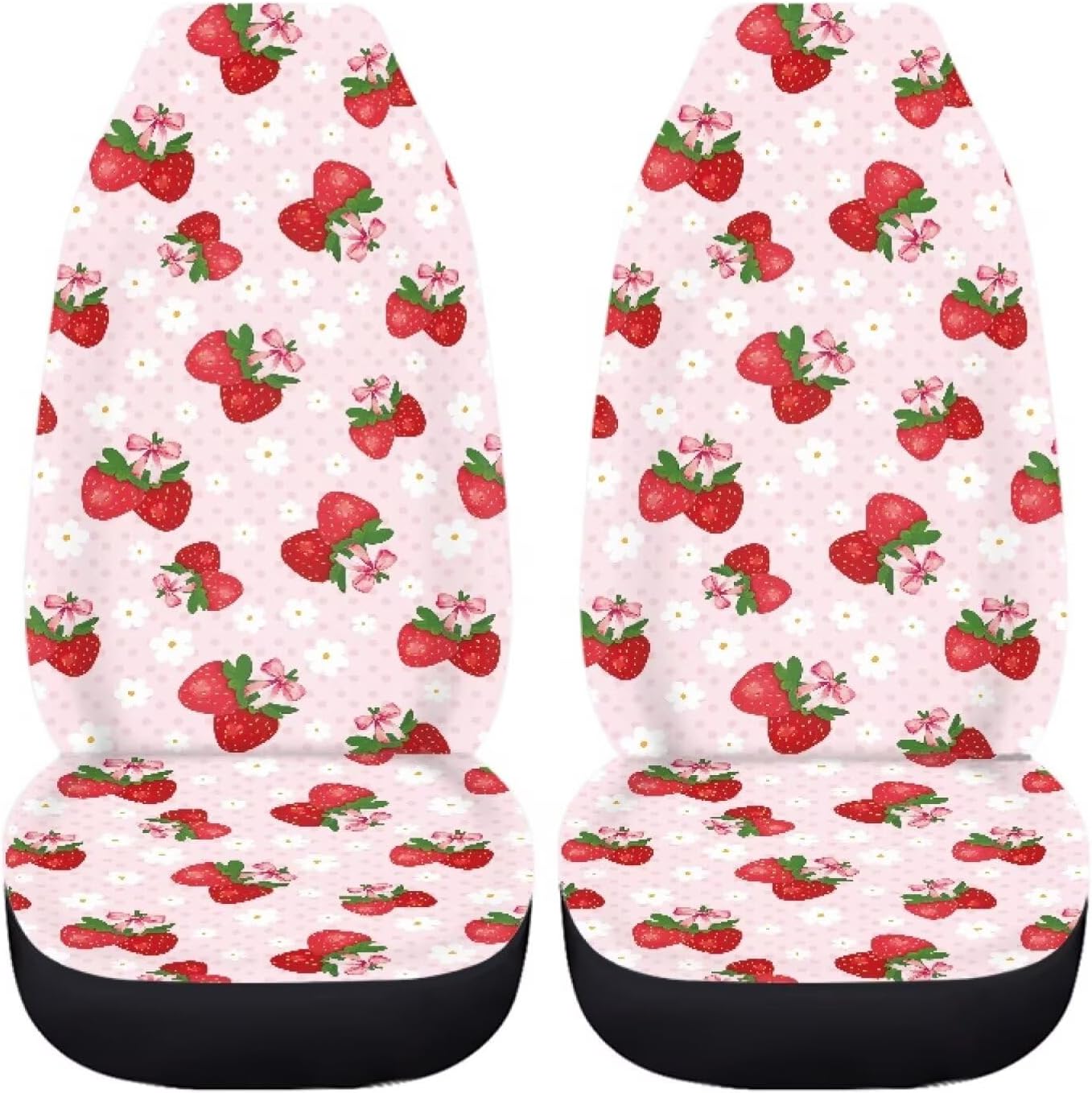 Beauty Collector Strawberry Flower Pink Dots Car Seat Cover Full Set Auto Interior Covers Universal Fit Most Sedan SUV Truck