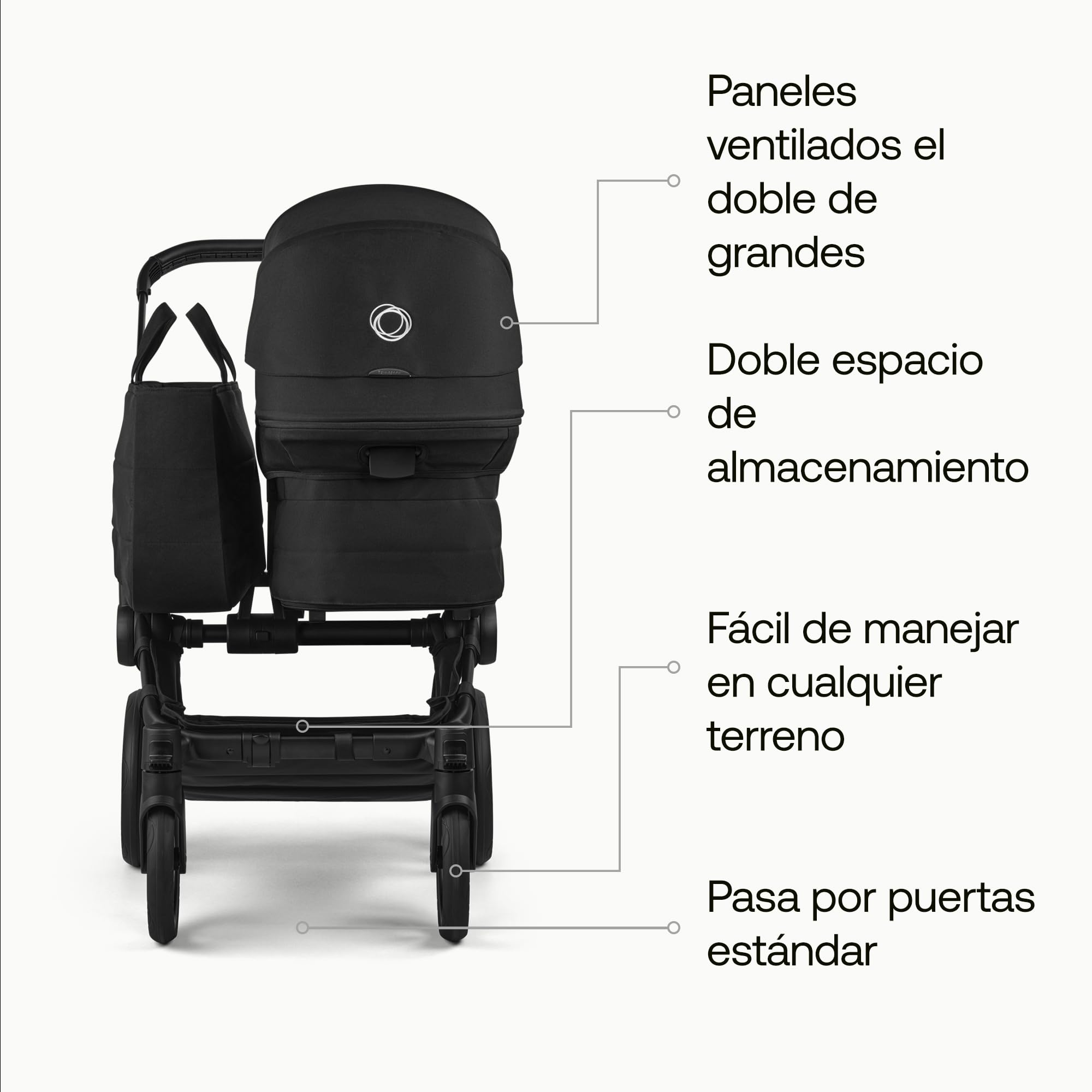 Bugaboo Donkey 6 carrito individual convertible en doble y gemelar | carrito para recién nacido y niño pequeño, doble almacenamiento y cesta lateral, manejo con una sola mano, Heritage Black