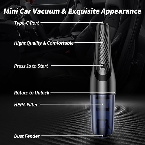 Miniatura 5 de Aspirador de mano inalámbrico para automóvil, versión actualizada, inflador de aire 3 en 1, multifuncional, 7000 Pa recargable, bomba de vacío de