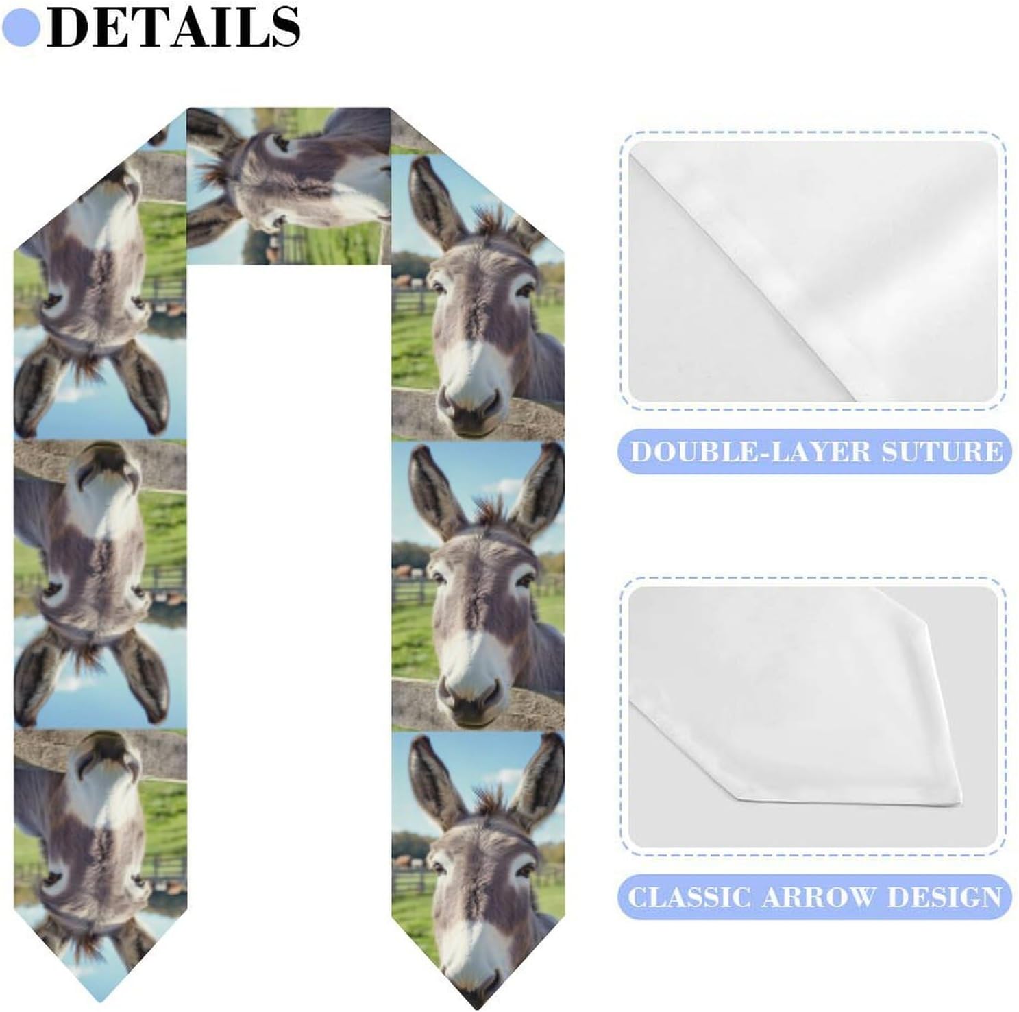 Funny Donkey Unisex Novelty Scarves 72" * 6" Graduation Stole Personalized Honor Sash for Adult College Grads