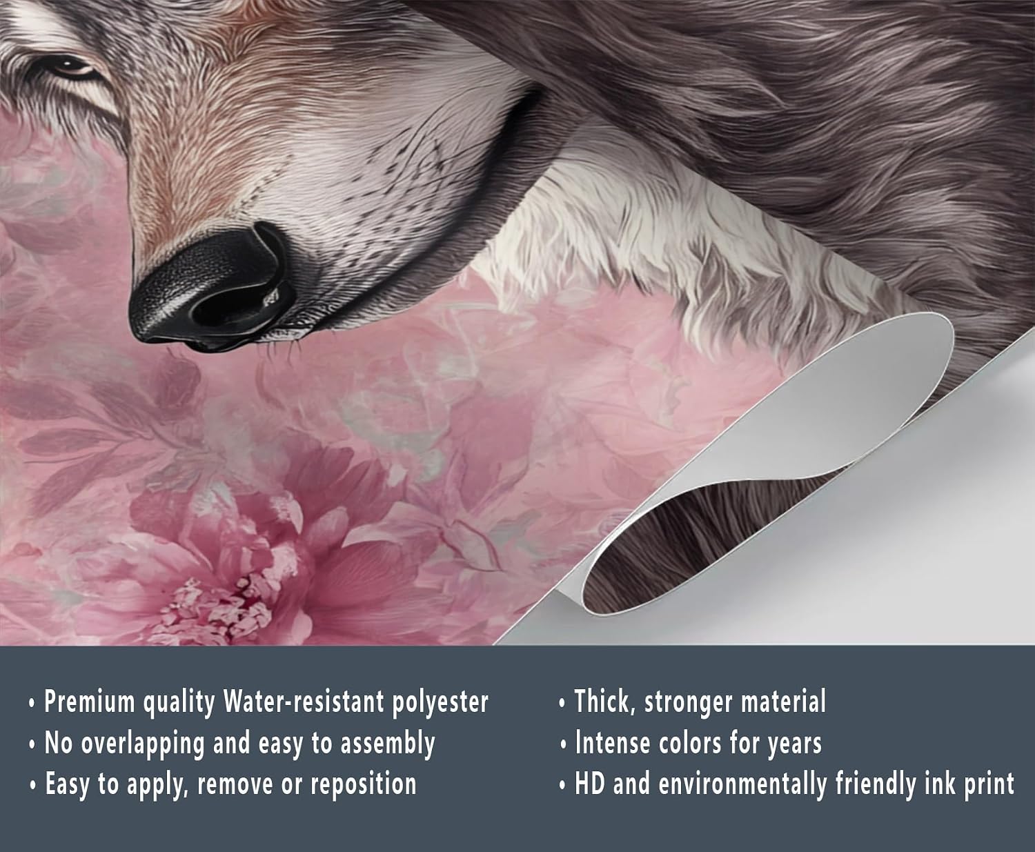 Floral Wallpaper, Wolf Wall Mural Wallpaper, Wild Animals Large Wall Murals for Bedroom Renter Living Room（Not Peel and Stick）