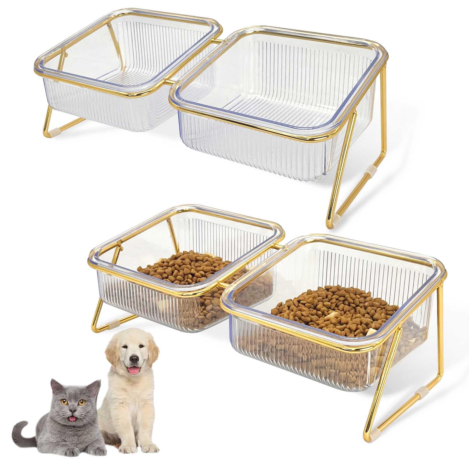 Gamelle pour chat surélevée inclinée 15 cm avec support antidérapant or rose pour chaton