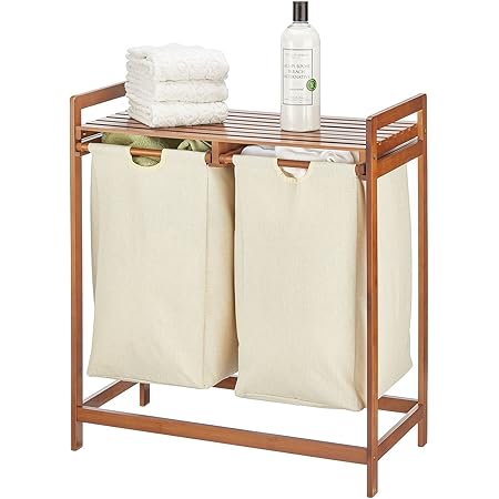 Amazon.com: mDesign Freestanding Bamboo 2 Section Double Laundry ...