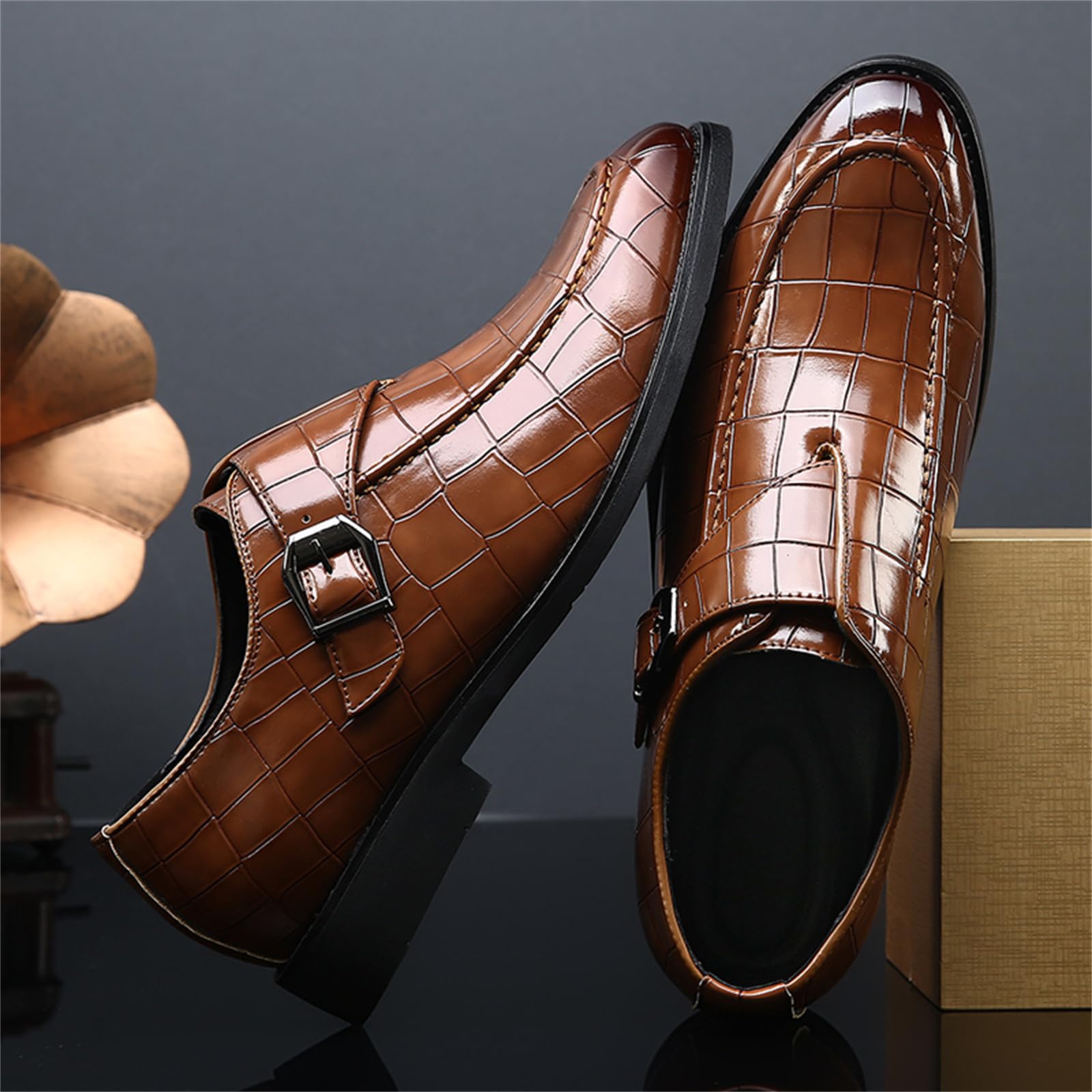 Zapatos Formales Monje De Hombre con Hebilla De Cuero Patentado Mocasines De Vestir Sin Cordones para Trabajo De Negocios