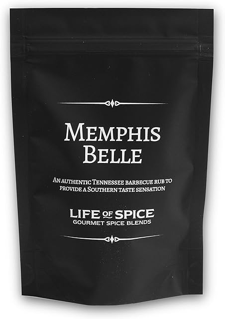 Life of Spice Memphis Belle BBQ Rub | All Purpose American Barbecue Rub for Meat, Fish and Veg | 60g Pack with Recipe Card | Paprika, Mustard and Chipotle | Authentic Tennessee BBQ Rub for Ribs
