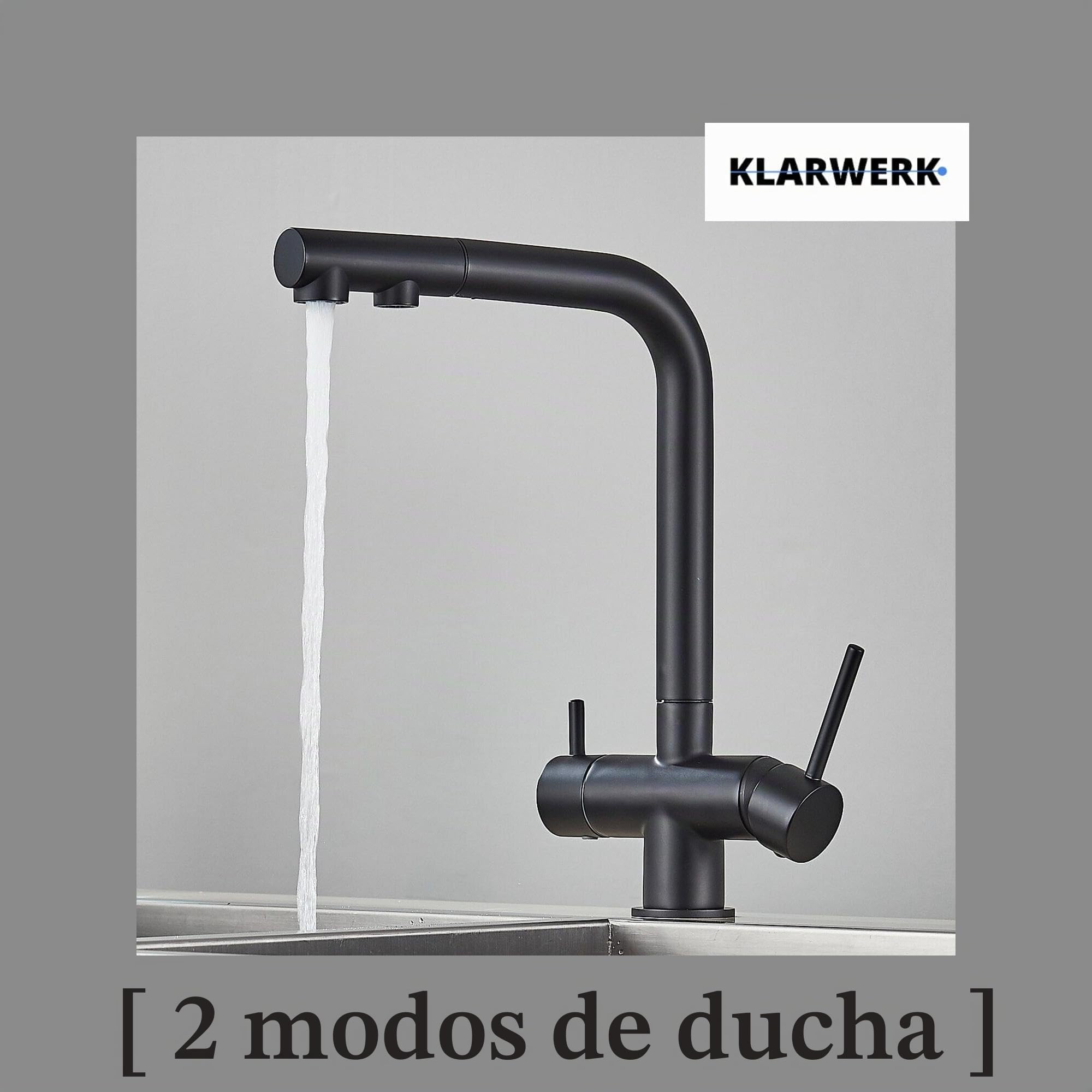 Félix - Grifo extensible de 3 vías, color negro mate, de acero inoxidable, para cocina, grifo mezclador de 360 grados, filtro de 3 conexiones