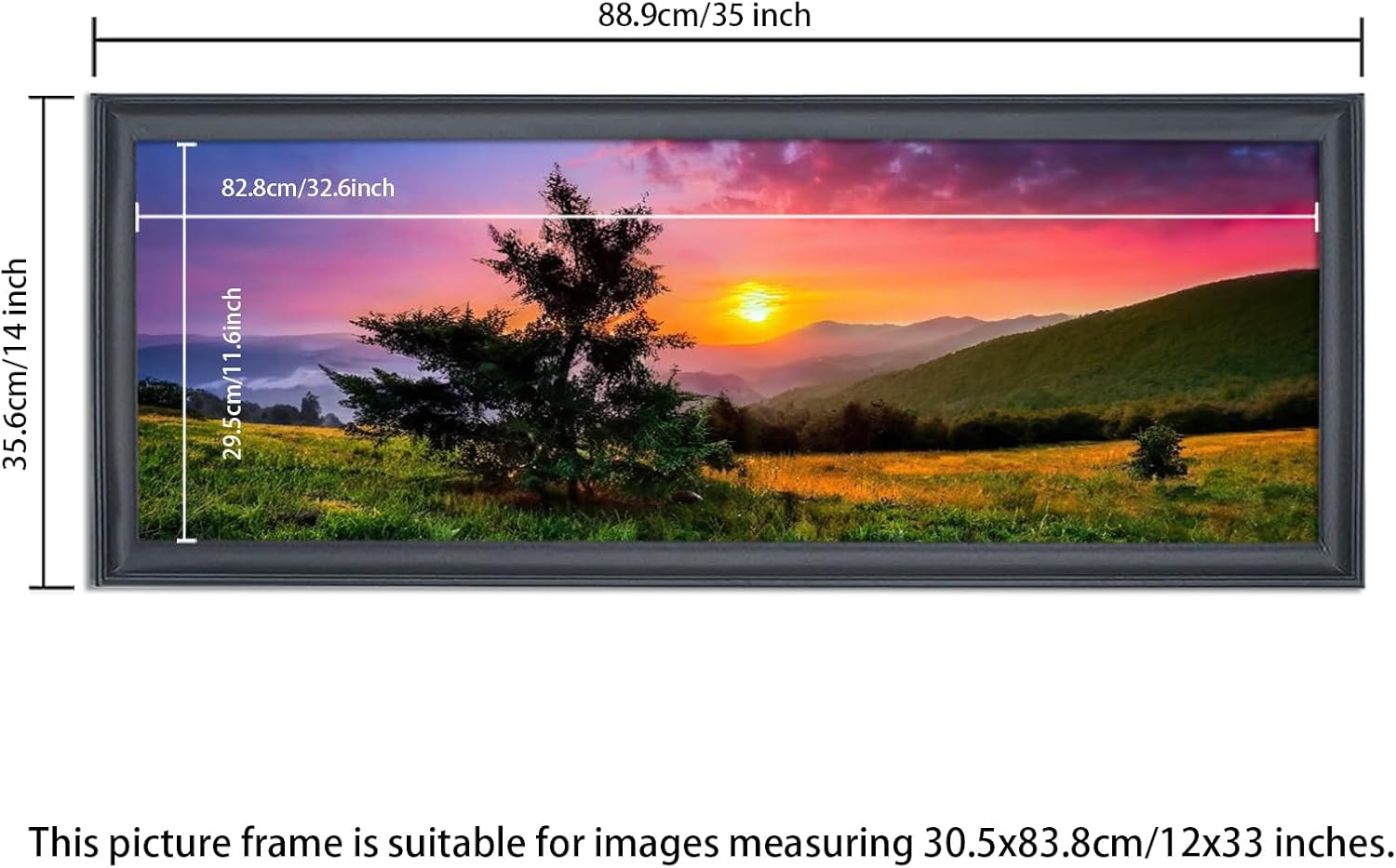 12x33 Picture Frame Black Solid Wood Suitable for Panoramic Photo/Poster/Painting/Puzzle (S23B1233)