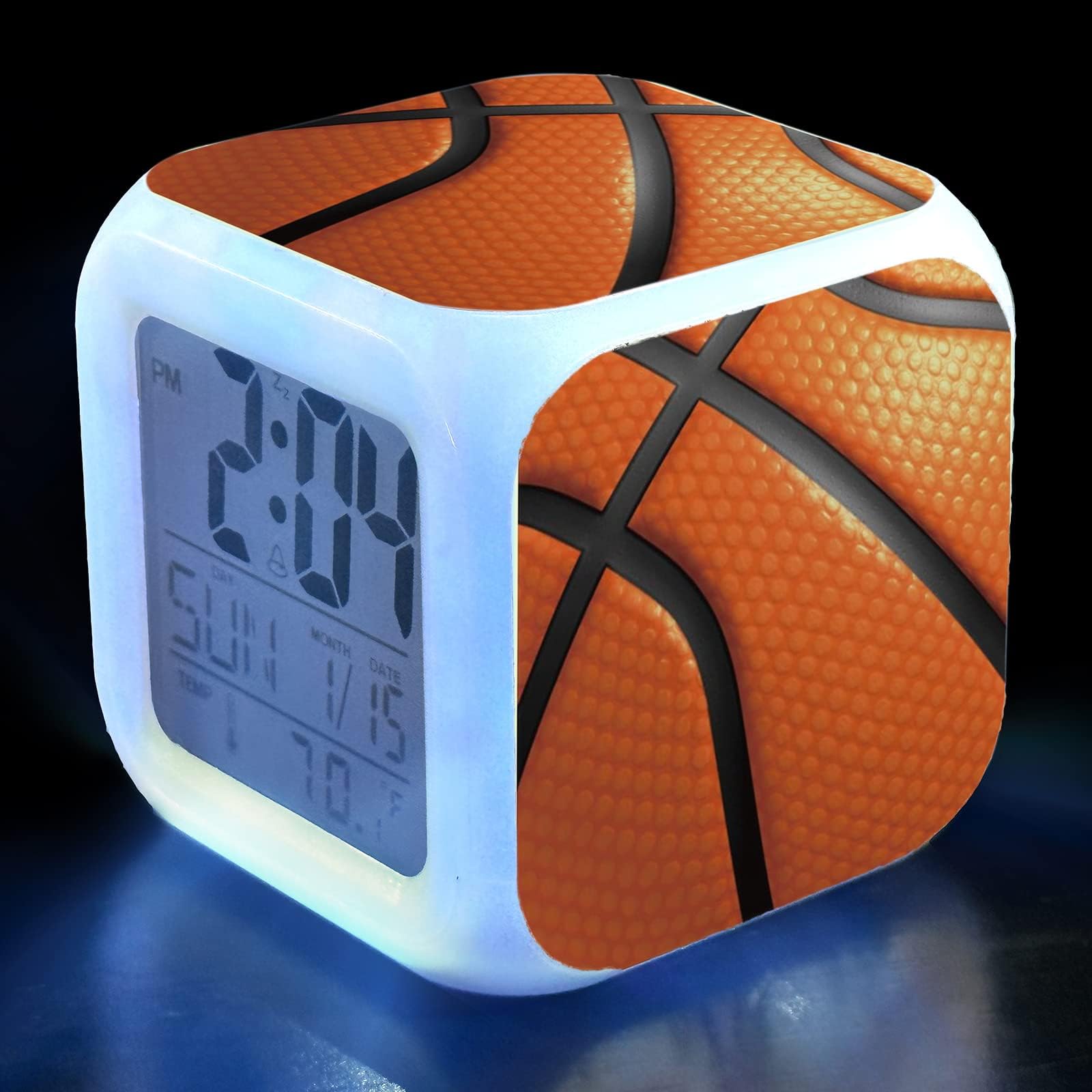 AnkasAsasd Basketball Alarm Clock for Kids, LED Digital Bedroom Alarm Clock Easy Setting Cube Wake Up Clocks Soft Nightlight Large Display Ascending Sound