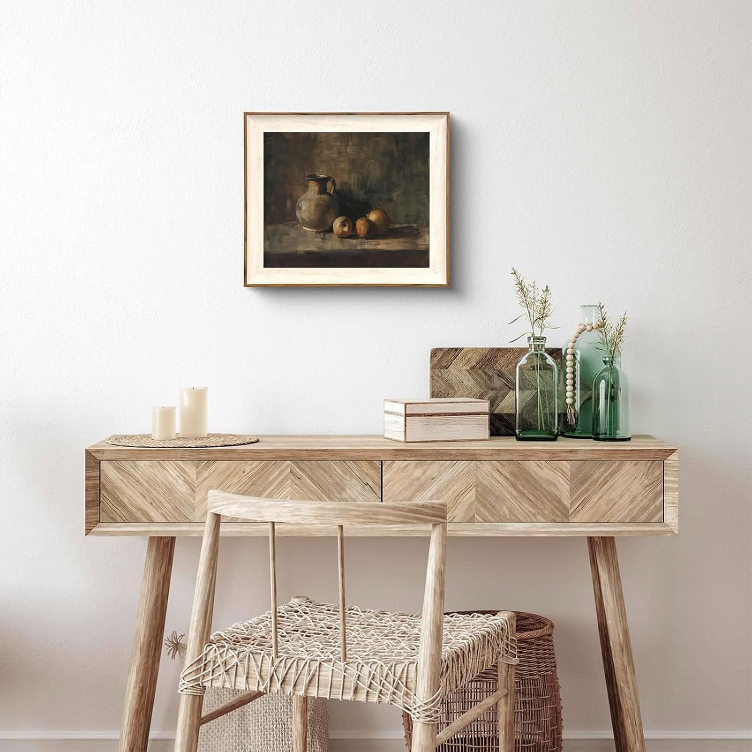 XOCUUI Farmhouse Still Life Picture Living Room - Rustic Vintage Decor for Bedroom - Peach Fruit Dining Room Moody Muted Oil Painting Art Deco Wall Art for Kitchen - 12 x 16 No Frame image 5