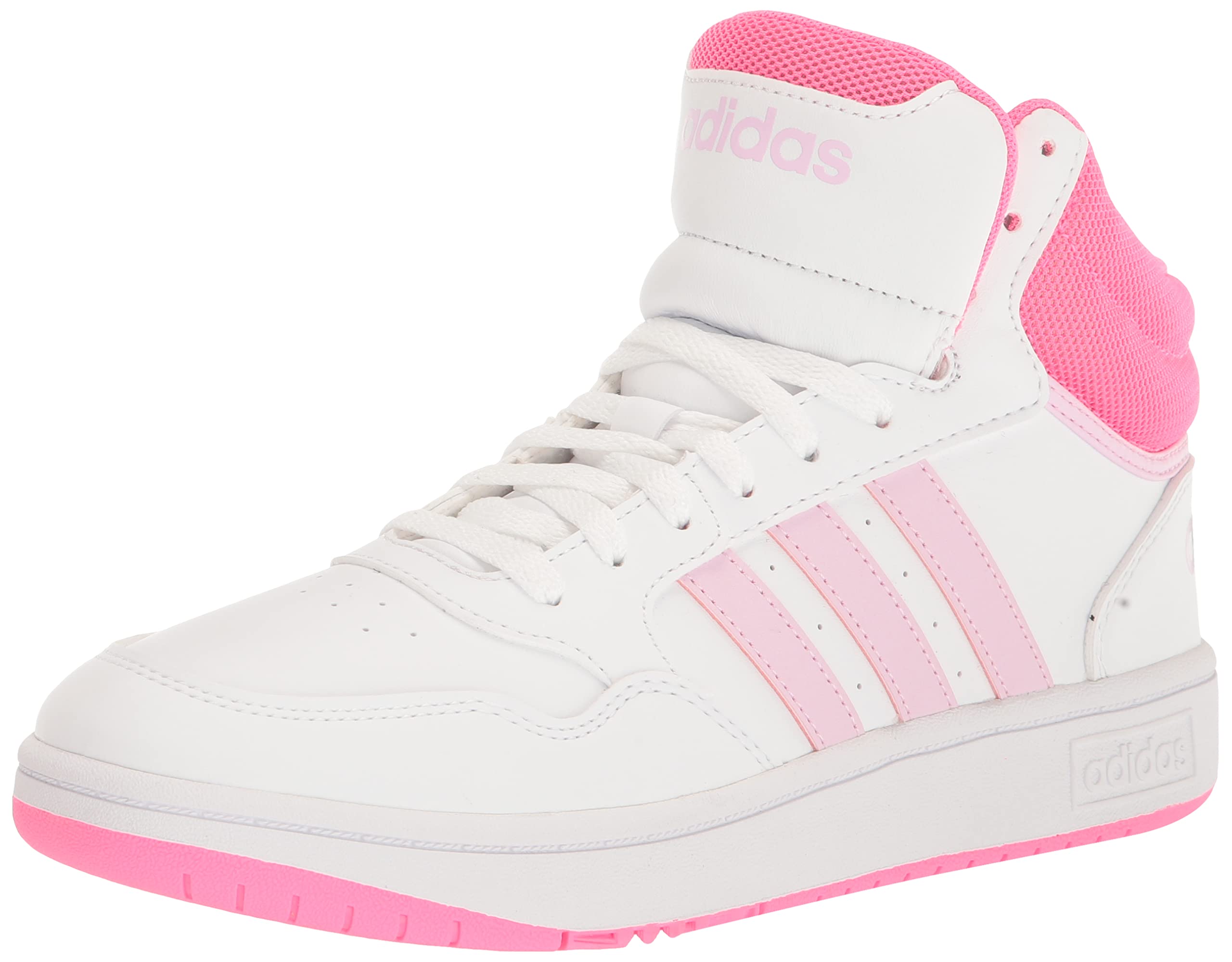 adidas Hoops 3.0 Mid Top Sneaker, White/Orchid Fusion/Lucid Pink, 11 US Unisex Little Kid