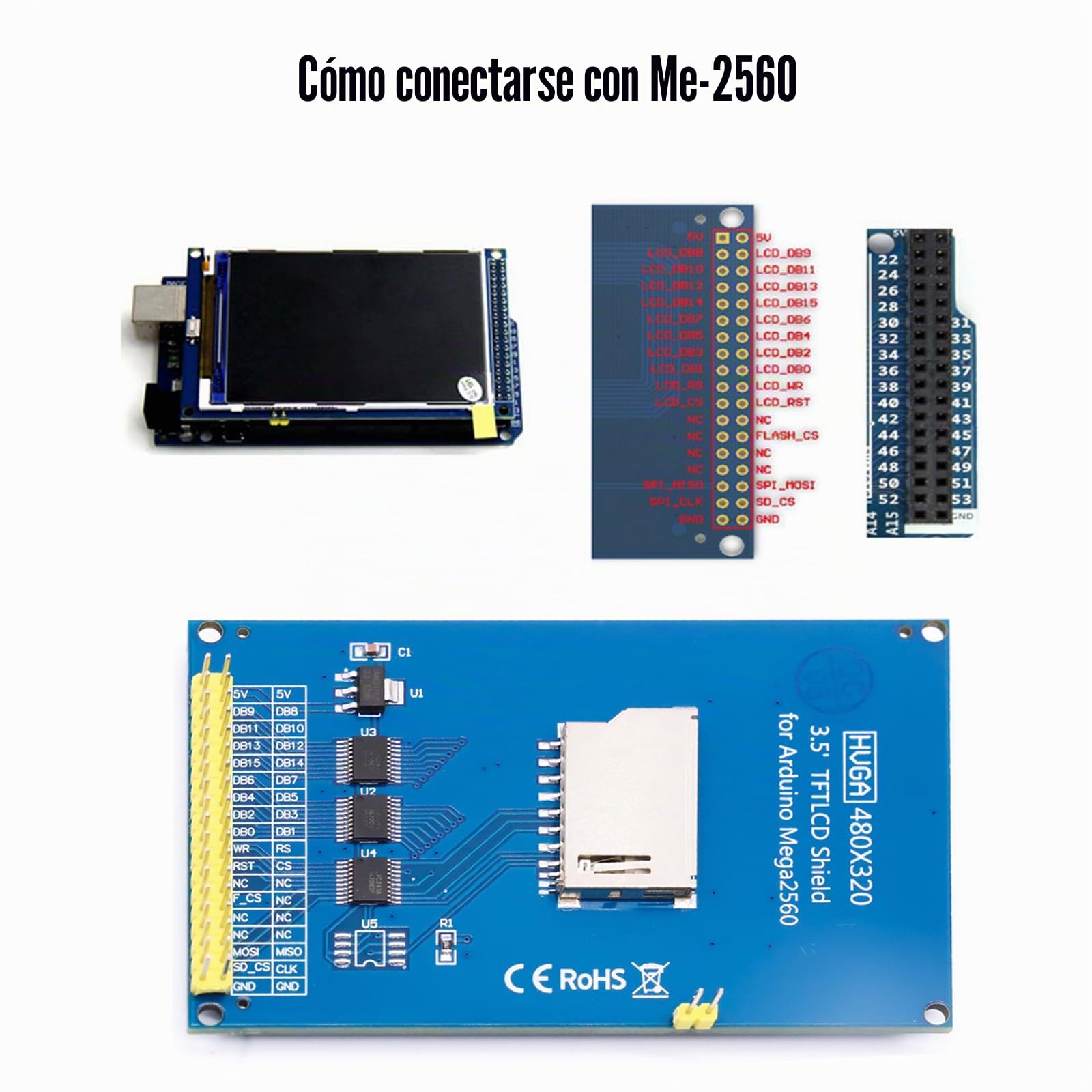 3.5" IPS TFT LCD Display Binghe 3.5" TFT Colour Module 320X480 Display con Conector para Tarjeta SD Pantalla Rica Compatible con Arduino