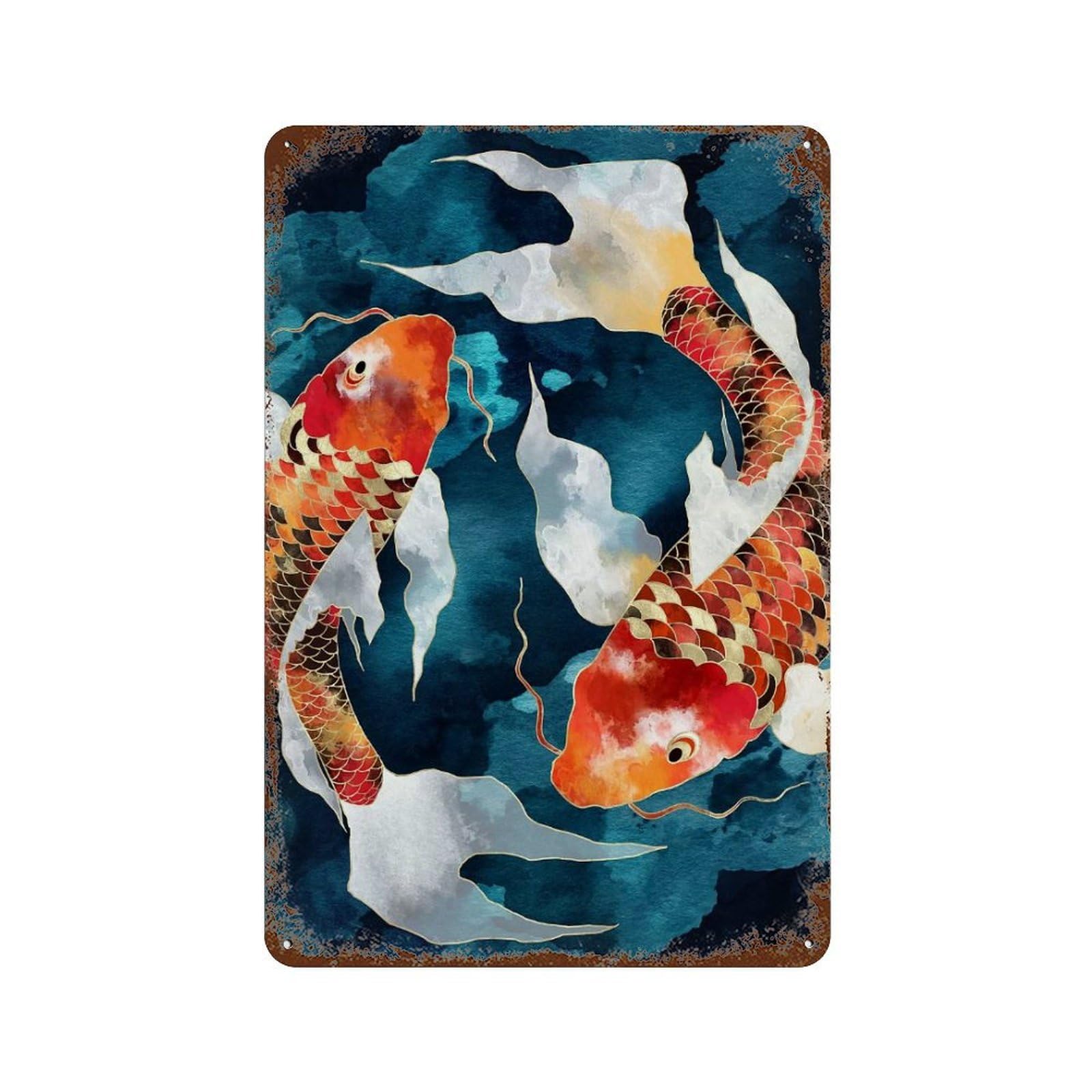 Metallic Koi II Retro Metal Sign 11.8"x7.9", Decorative Metal Wall Art for Garage, Bar And Workshop Decor