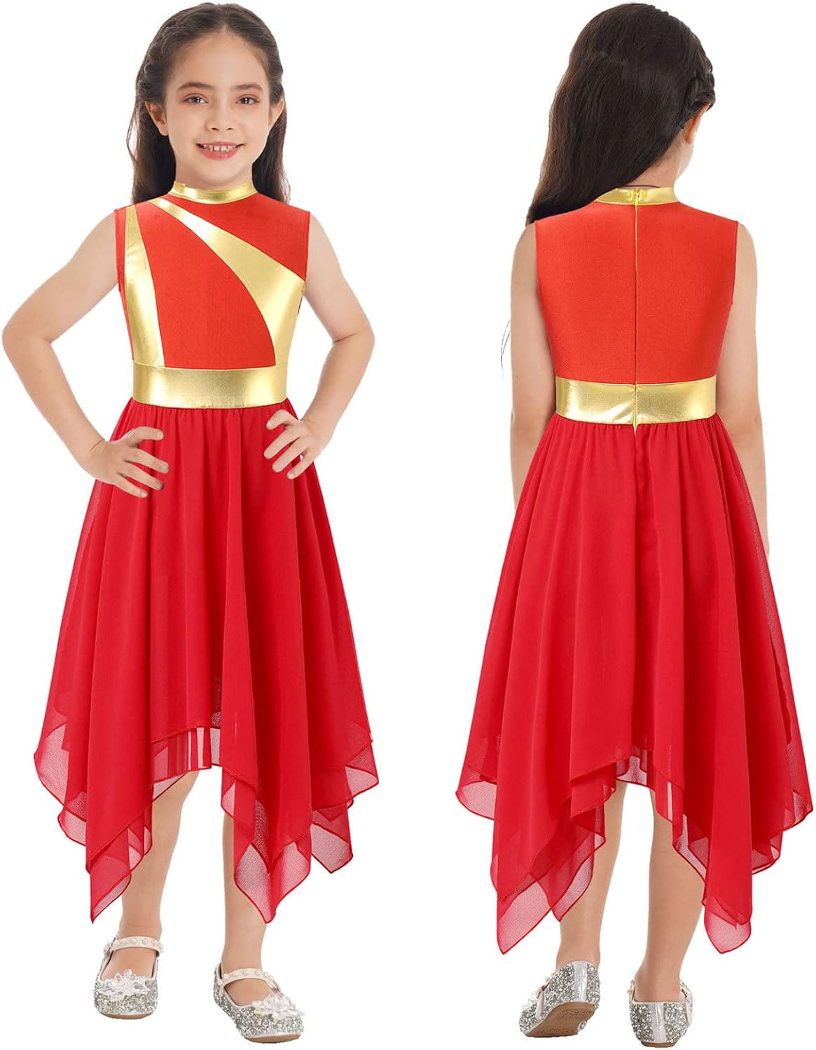 Loyan Big Girls Church Robe Lyrical Worship Costume Color Block Dancewear Liturgical Praise Dance Dress