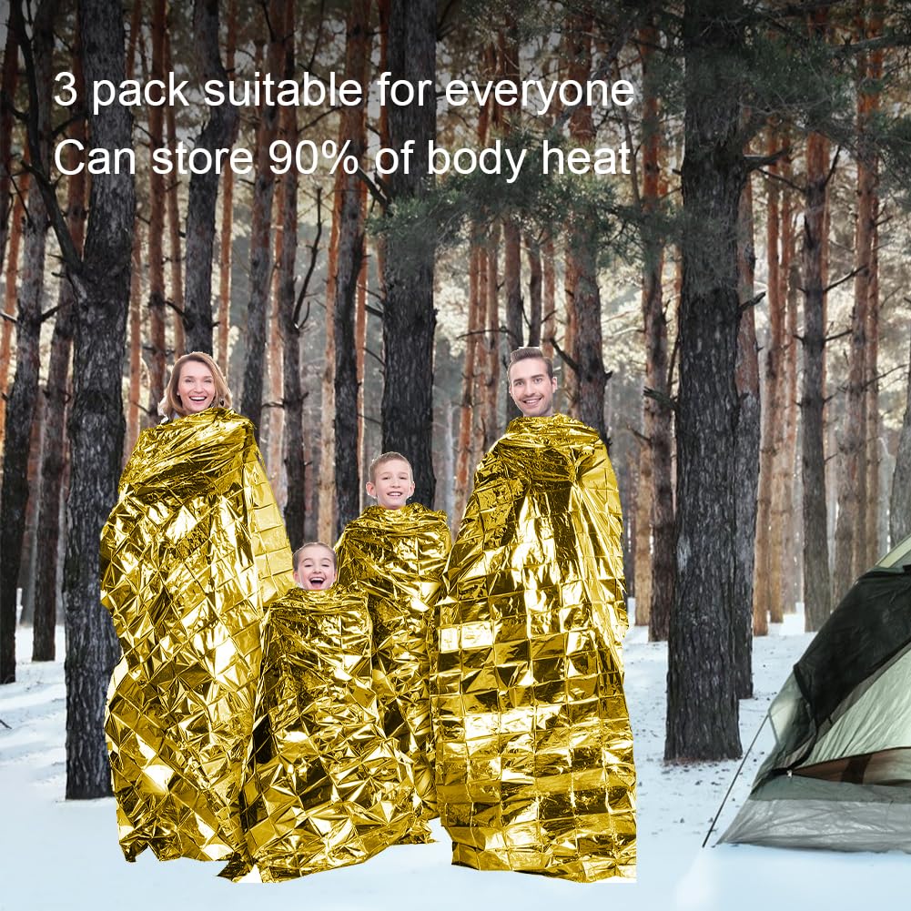 Manta Termica Supervivencia 3 Piezas, Mantas Térmicas Emergencia Oro Plata, Mantas Térmicas Emergencia Oro Plata, 210 × 160cm Manta De Rescate, para Exteriores, Senderismo, Supervivencia, Maratones