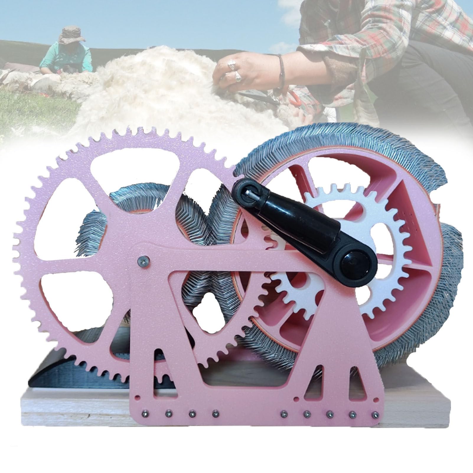 Handkurbel-Wollkardiermaschine, Breite Holztrommel Zum Mischen, KäMmen Und Spinnen Von Wolle, FüR DIY-Wollfilz C