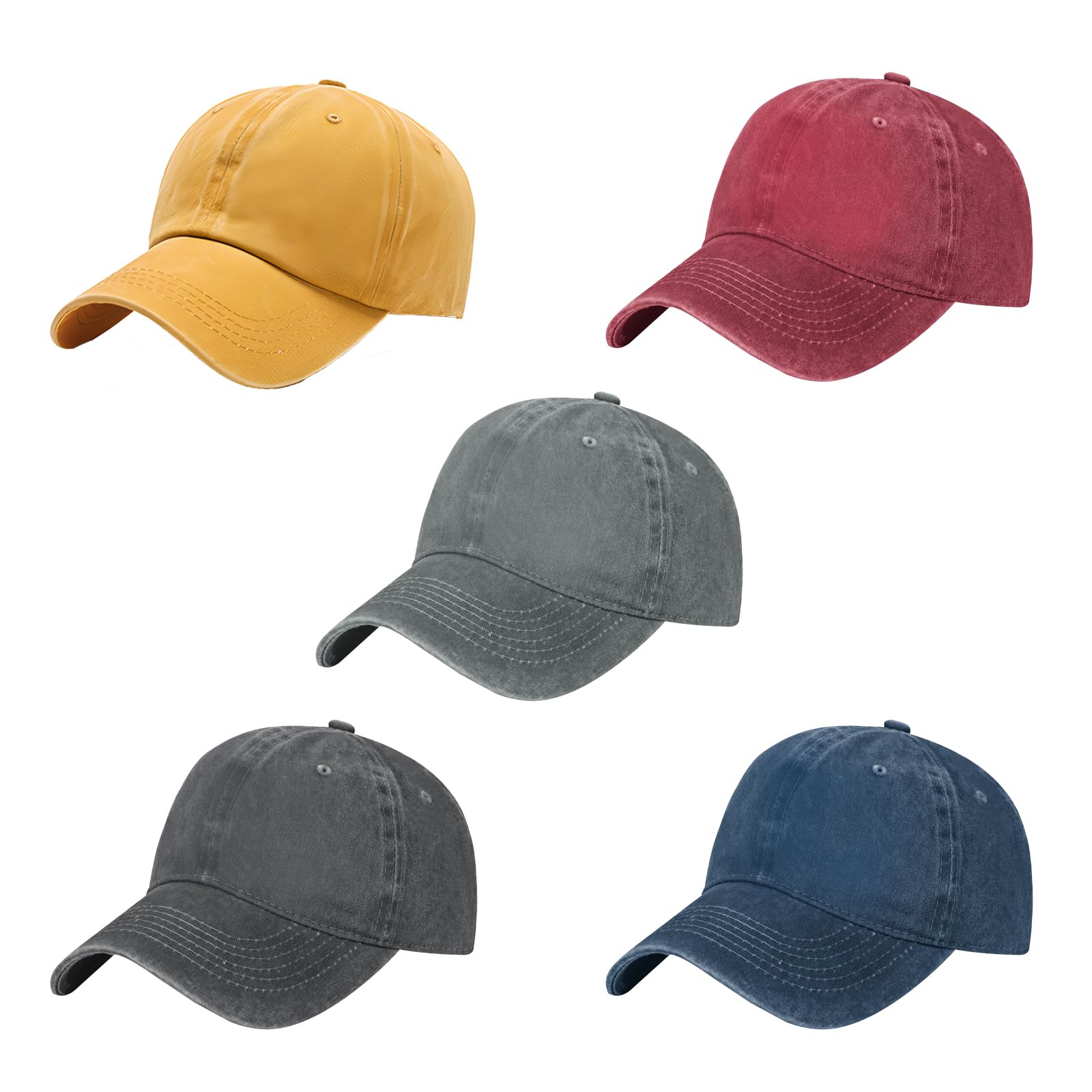 5 PCS Baseball Cap Washed Cotton Unstructured Vintage Hat for Men Women | Unisex Sports Ball Caps Sun Protection Adjustable Outdoor Curved-Brim Dad Hat Classic Plain Cap Hats lift down classic cap