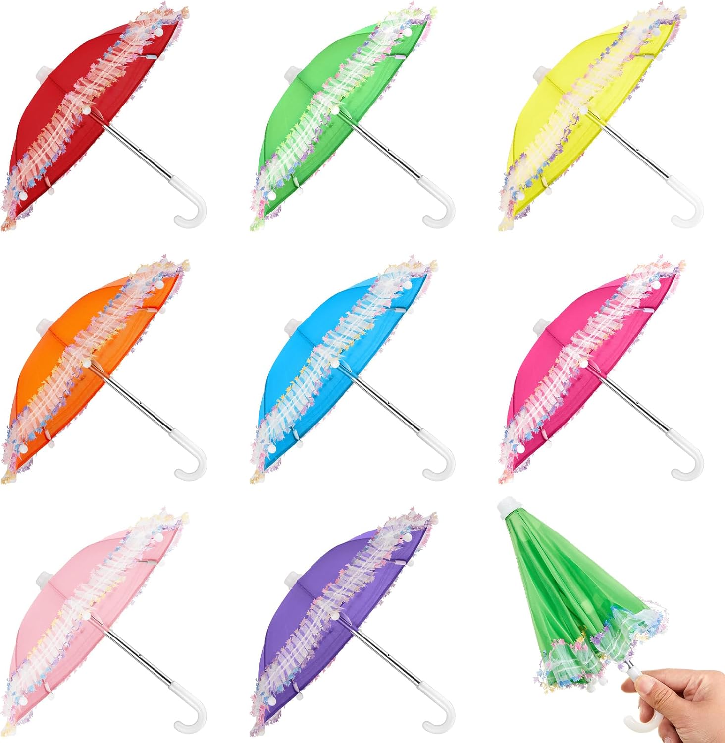 Eccliy 12 Pcs Mini Umbrella 11.8 Inch Colorful Tiny Plant Umbrella Adjustable Beach Sunny Rainy 1:6 Scale Cute Parasol for Photography Prop Supplies Home Decorations, 8 Colors (Classic Color)