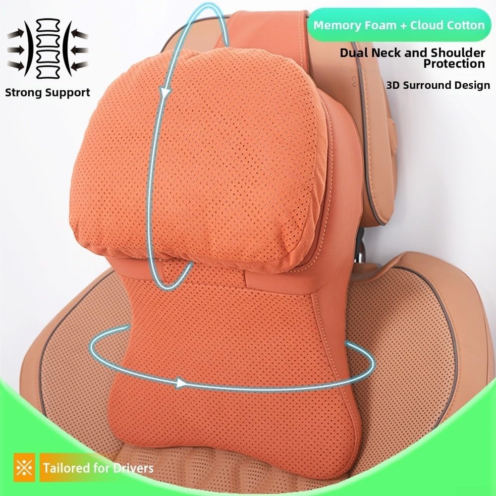 Juego de 2 cojines ergonómicos para reposacabezas de coche, espuma viscoelástica 3D, transpirable, ante para coche, camión, SUV, silla de gaming, oficina, color negro y blanco, 40 x 27 x 16 cm (blanco