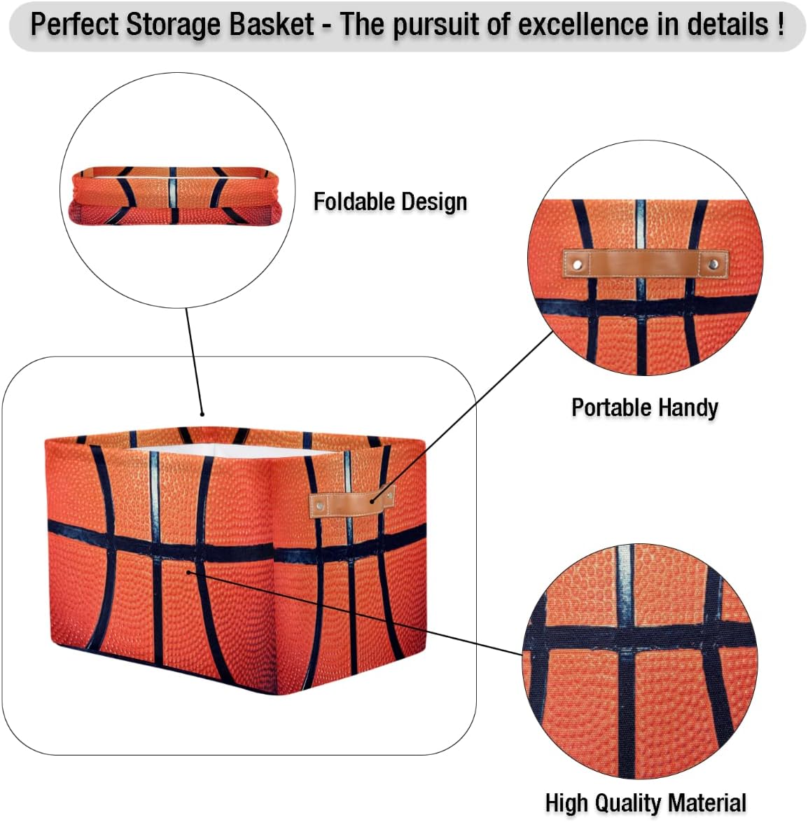 Sport Ball Basketball Easter Storage Basket Cube Collapsible Canvas Sport Print Storage Bin for Organizing Shelves, Pantry, Closet, Clothes, Toys