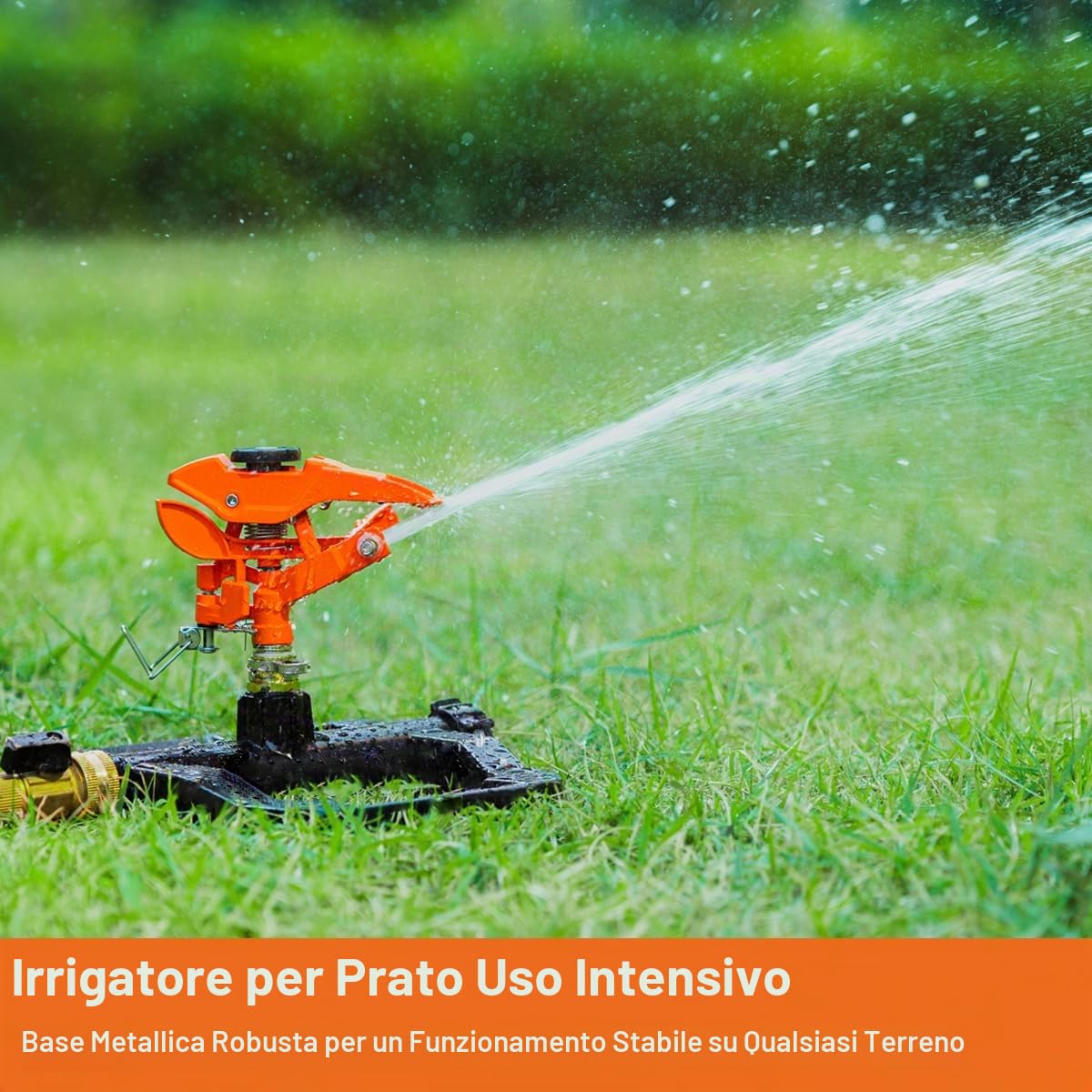 FANHAO Irrigatore a Impulsi ad alta Resistenza per Cortile, Base 100% Metallo con Irrigatori per prato Rotanti a 360 Gradi, Irrigatore Regolabile da Giardino per Grandi Area, Copertura fino a 540 m²
