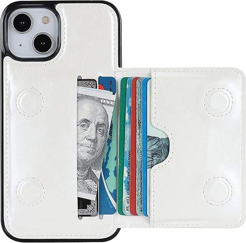 KIHUWEY Funda compatible con iPhone 14, tarjetero de cuero de primera calidad, cierre magnético oculto, duradero, a prueba de golpes, para iPhone 14