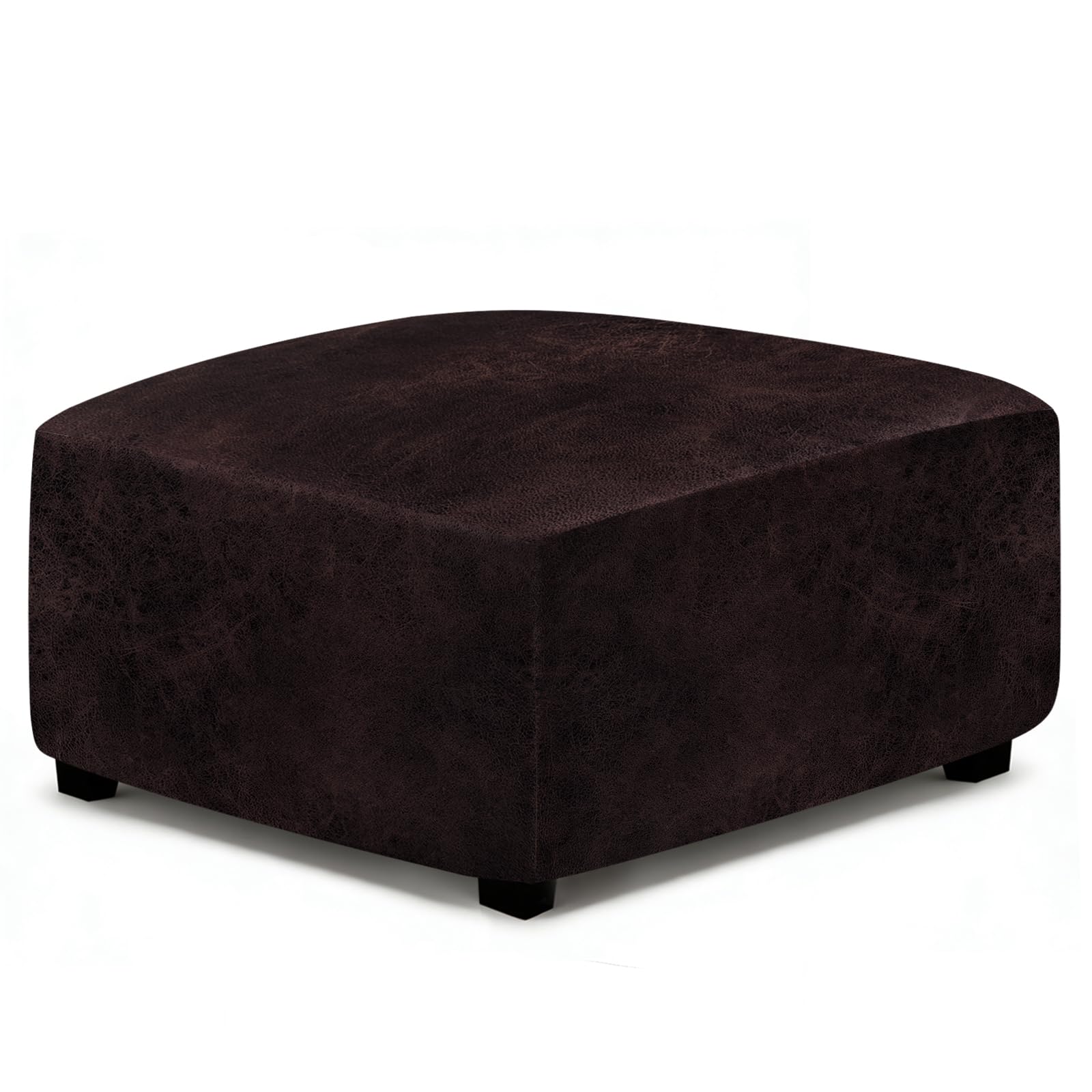 ANARACHON Leather Like Ottoman Cover, Stretch Small Square Ottoman Covers, Rectangular Ottoman Slipcovers with Removable Washable Non-Slip Elastic Bottom for Footstools (02 Chocolate, XX-Large)