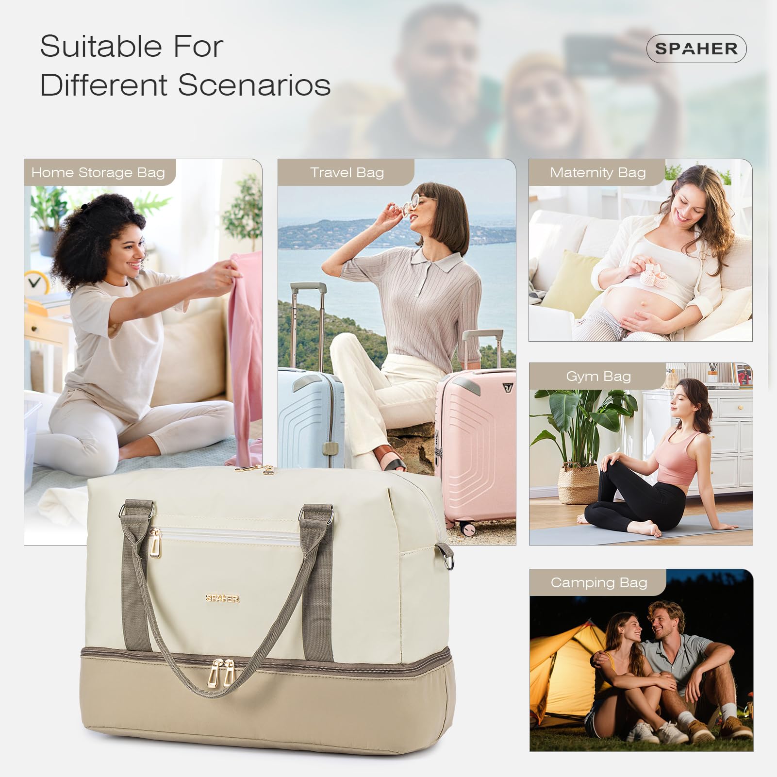 SPAHER Bolsa de Viaje 45x36x20 EasyJet Equipaje de Mano Bolsa de Deporte Mujer con Compartimento de Zapatos Bolsa de Gimnasio Grande Impermeable Bolsas de Fin Semana Mujer Gym Bag Cabin Duffle Bag