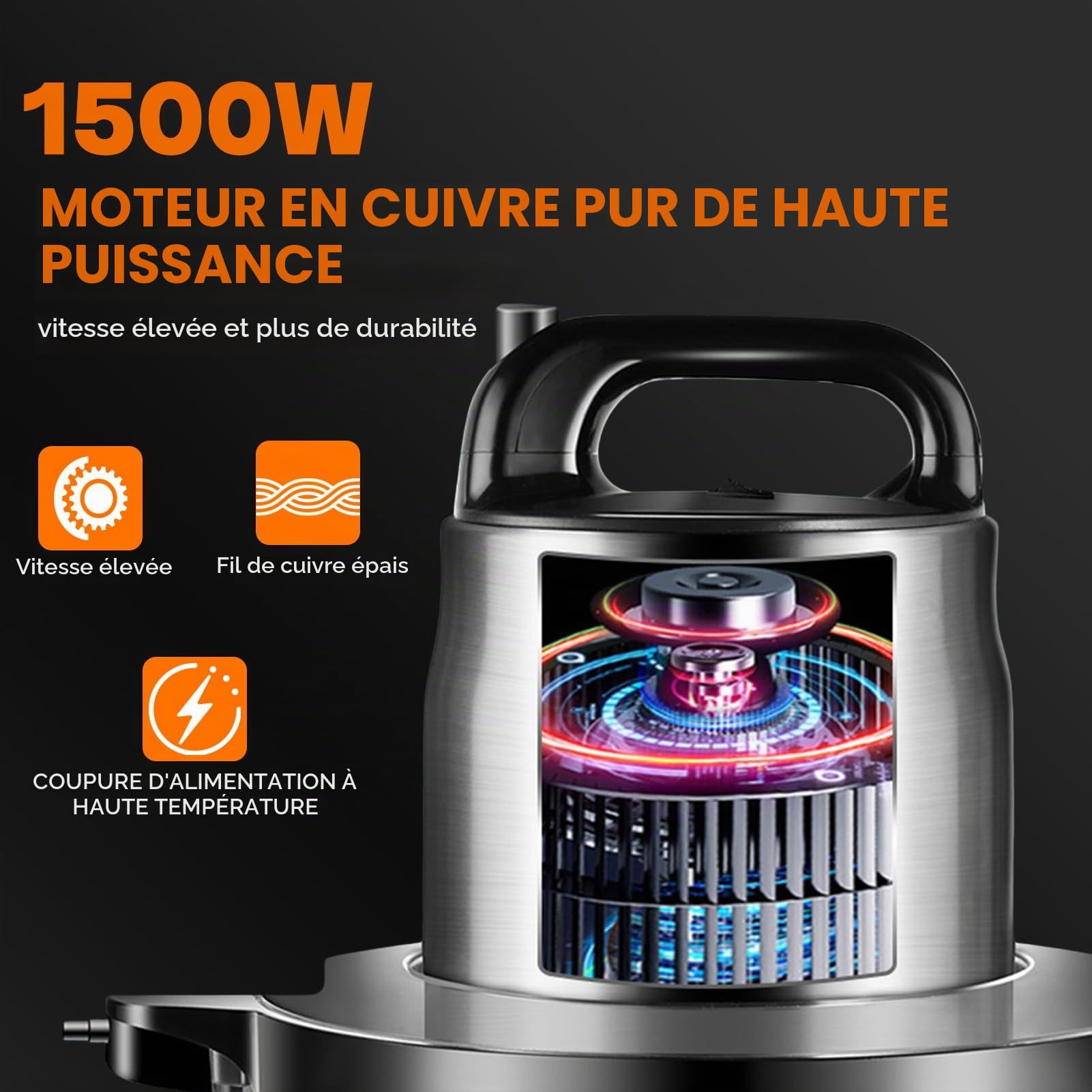 Hachoir à Viande électrique 6L, Grande Capacité 3 Vitesses Disponibles, Puissant Moteur En Cuivre Pur 1500 W, Robot Culinaire En Acier Inoxydable, Pour Un Usage Commercial Ou Domestique