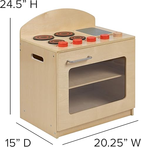 Miniatura 5 de Flash Furniture Hercules - Estufa de cocina de madera infantil para uso comercial o doméstico, segura, diseño apto para niños, natural