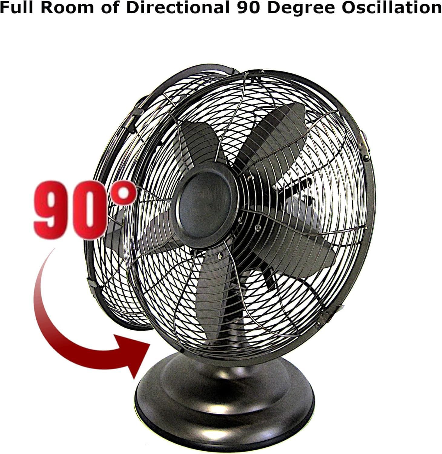 12 Inch Retro Oscillating Table Fan – Oil Rubbed Bronze Finish, Antique All-Metal Design, Quiet Motor, Vintage Desk Fan for Home or Office