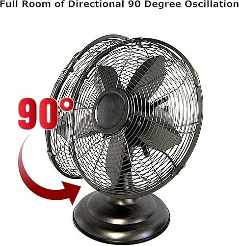 Miniatura 8 de Optimus Ventilador de mesa oscilante retro de 12 pulgadas, acabado de bronce aceitado, diseño antiguo de metal, motor silencioso, ventilador de