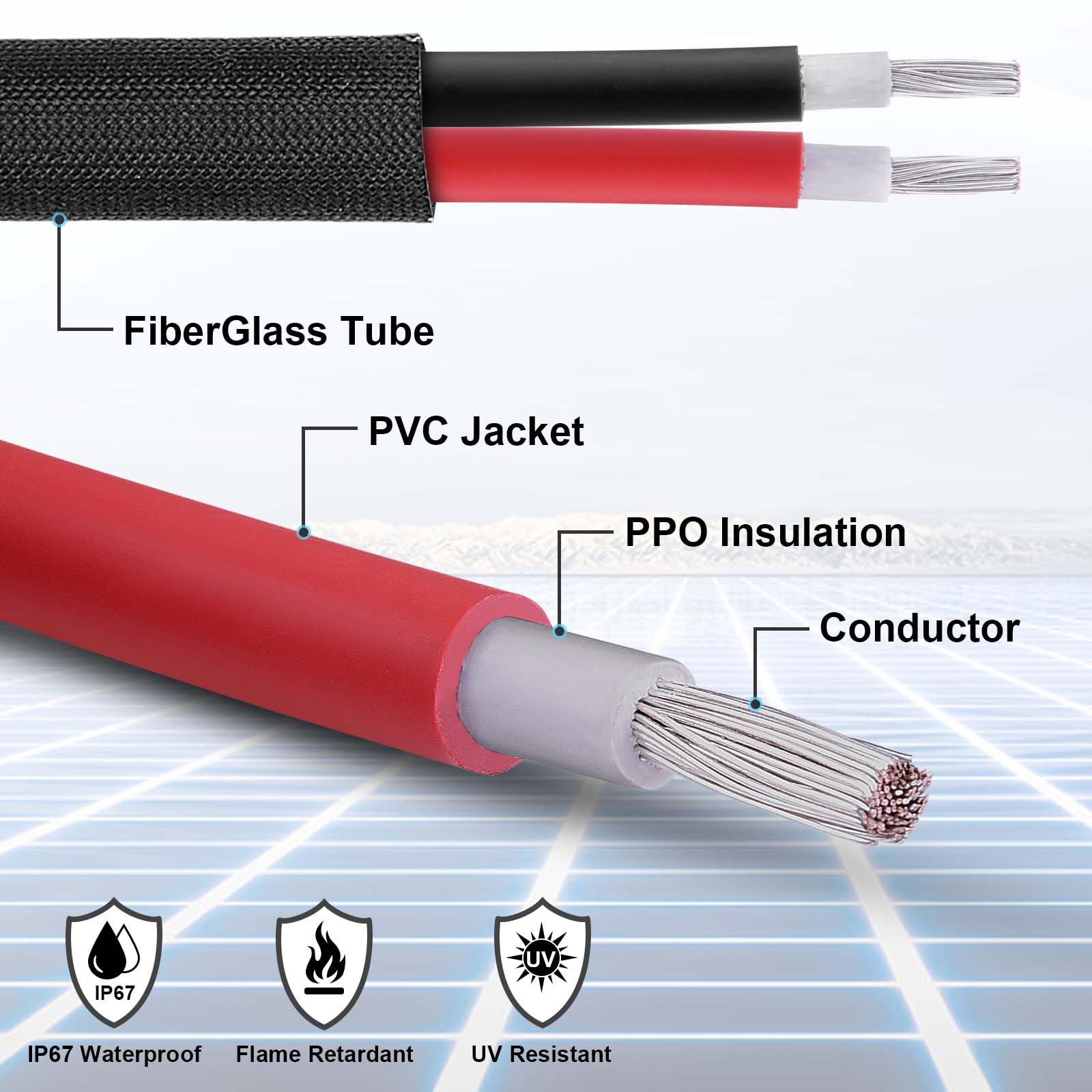 Cavo di prolunga per pannello solare da 10 m, 10 AWG, cavo di prolunga solare con connettori femmina e maschio, cavo per pannelli solari, per controller solari (10 AWG, 10 m)